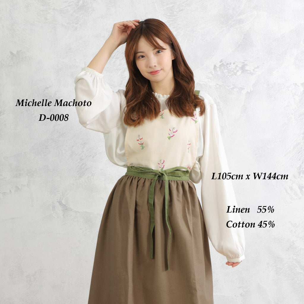 [Michelle Machoto] Michelle Machoto Cherry Sage Print Long Wide Gathered Apron D-0008