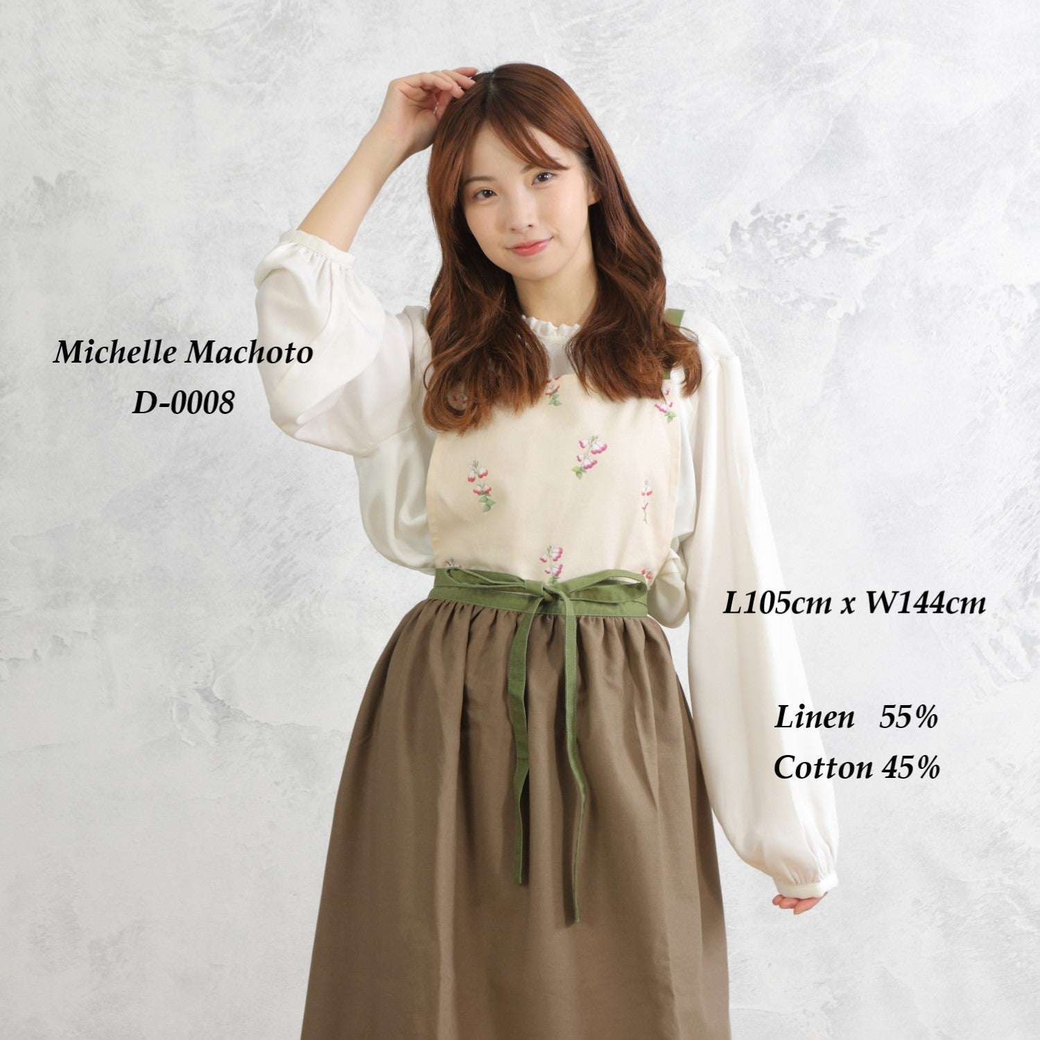 [Michelle Machoto] Michelle Machoto Cherry Sage Print Long Wide Gathered Apron D-0008