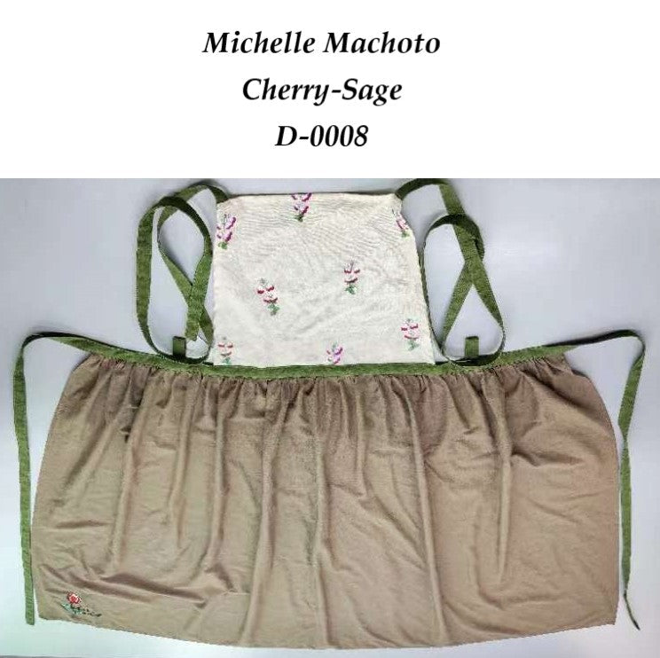 [Michelle Machoto] Michelle Machoto Cherry Sage Print Long Wide Gathered Apron D-0008