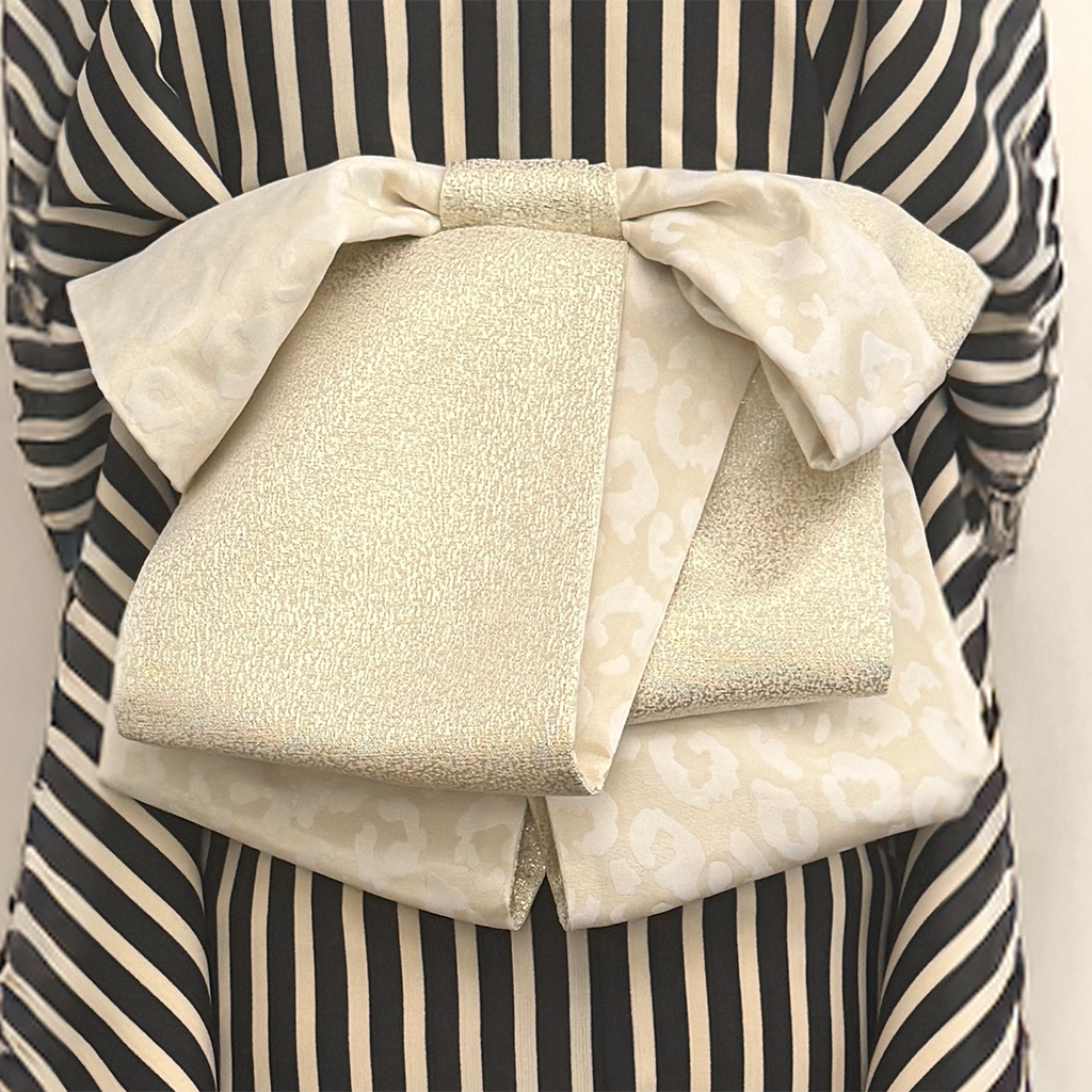 Half-width Obi 【Savanna Moon】 Half-width Hecko Obi for Adults, Reversible, White, Lame