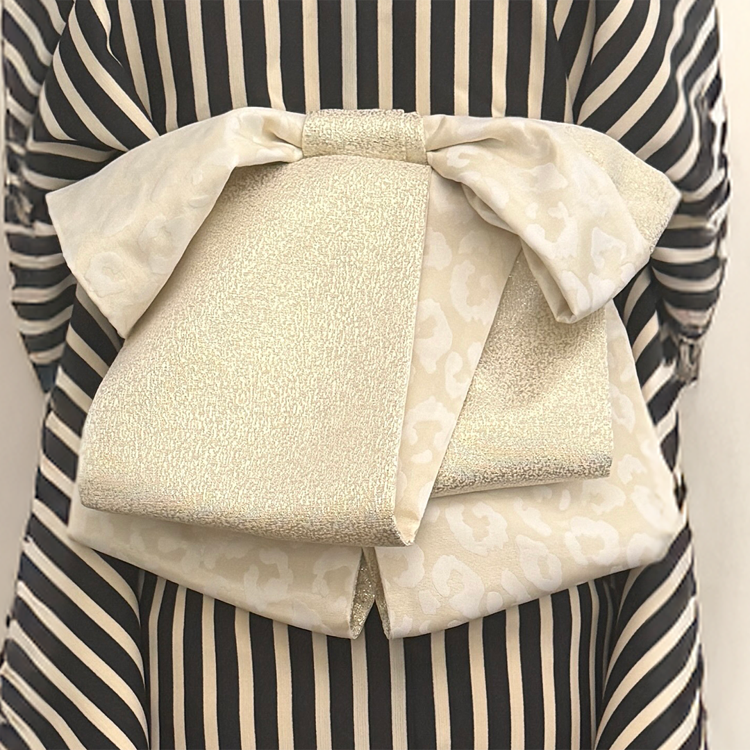 Half-width Obi 【Savanna Moon】 Half-width Hecko Obi for Adults, Reversible, White, Lame