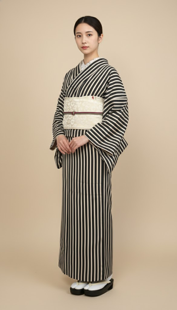 Half-width Obi 【Savanna Moon】 Half-width Hecko Obi for Adults, Reversible, White, Lame