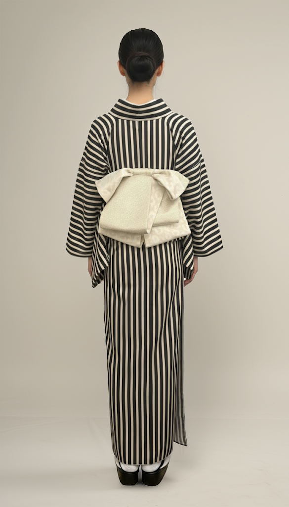 Half-width Obi 【Savanna Moon】 Half-width Hecko Obi for Adults, Reversible, White, Lame