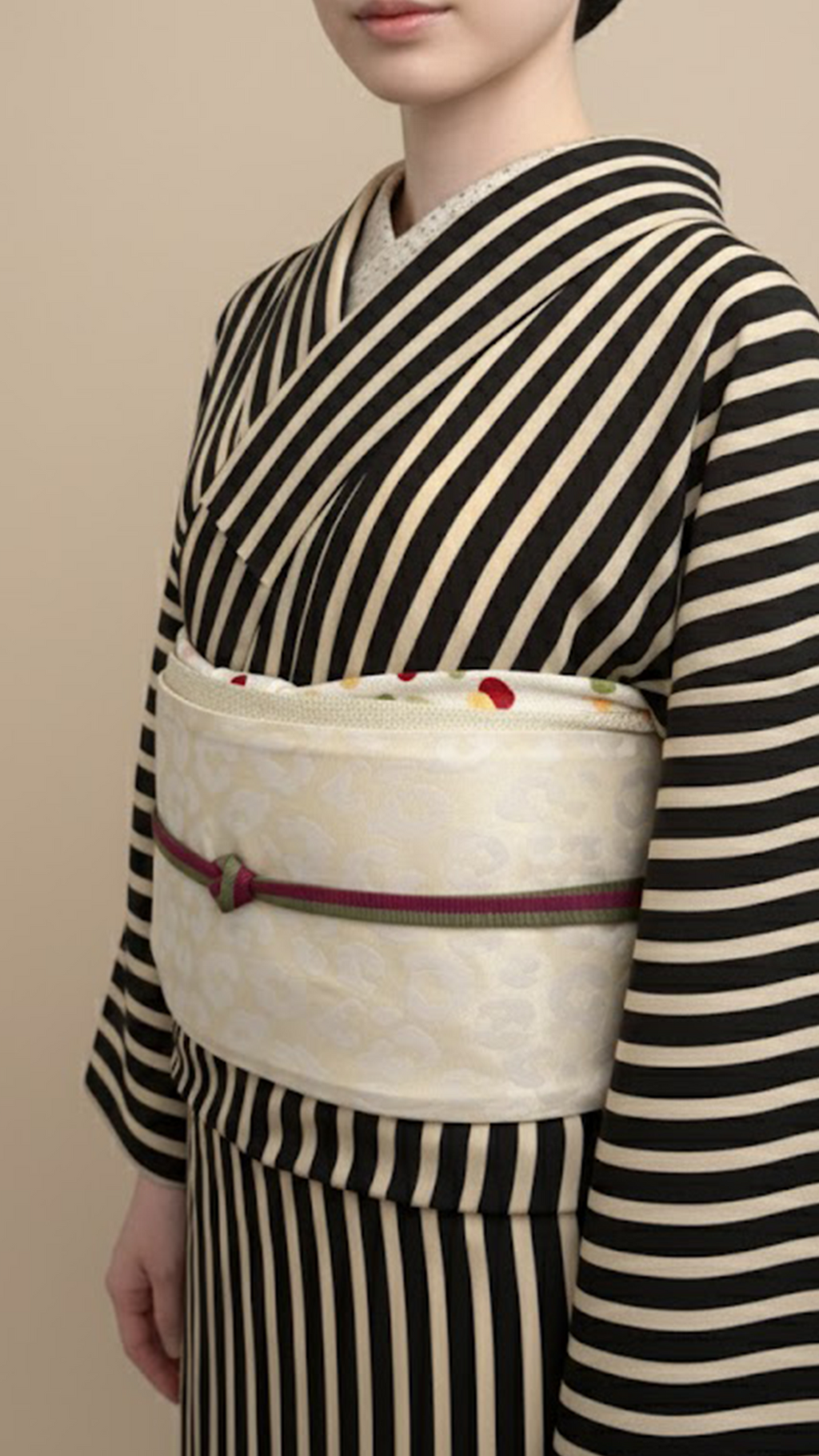 Half-width Obi 【Savanna Moon】 Half-width Hecko Obi for Adults, Reversible, White, Lame