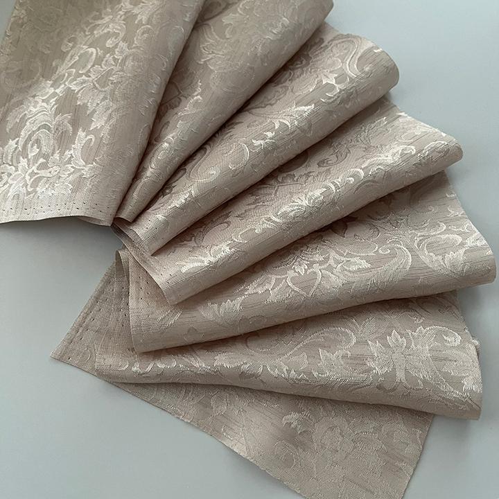 Damask Weave Shirotsurubami Han-eri - Handmade Han-eri, Botanical, Beige, Ecru