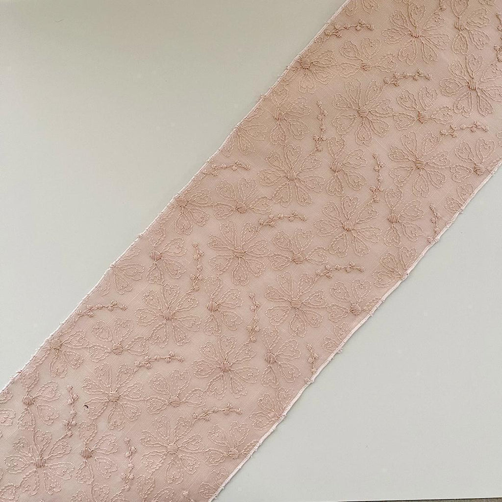 Han-eri (removable collar) Light Persimmon Cotton-Linen with Heart Flower Embroidery, Pink Han-eri Cotton-Linen Lace Summer