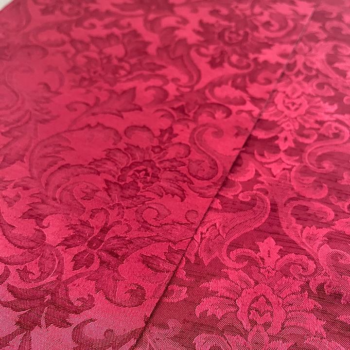 Damask woven pattern in deep crimson, half-collar, handmade half-collar, botanical, red