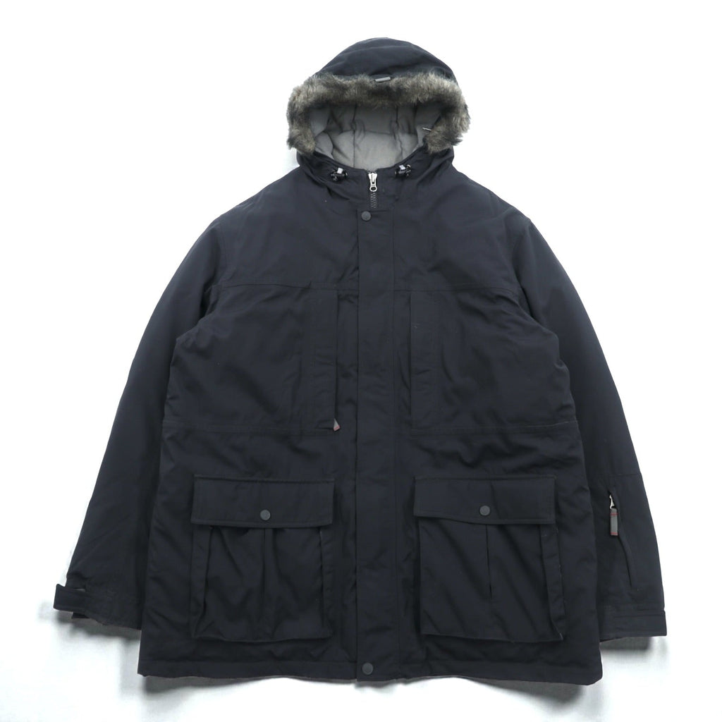 Eddie Bauer PREMIUM Goose Down Jacket 2XL Black Detachable Fur Drawcord