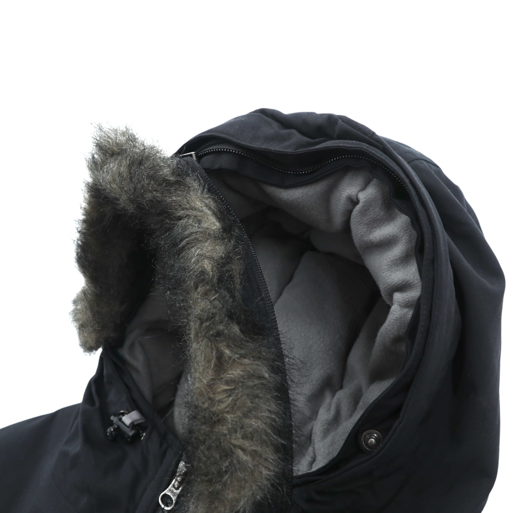 Eddie Bauer PREMIUM Goose Down Jacket 2XL Black Detachable Fur Drawcord
