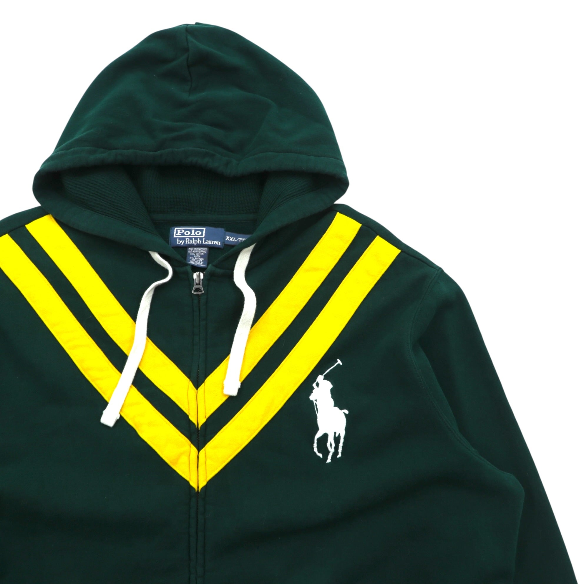 Polo Ralph Lauren 90s Big Pony Embroidered Zip Hoodie 2XL Green CONMAR Zipper