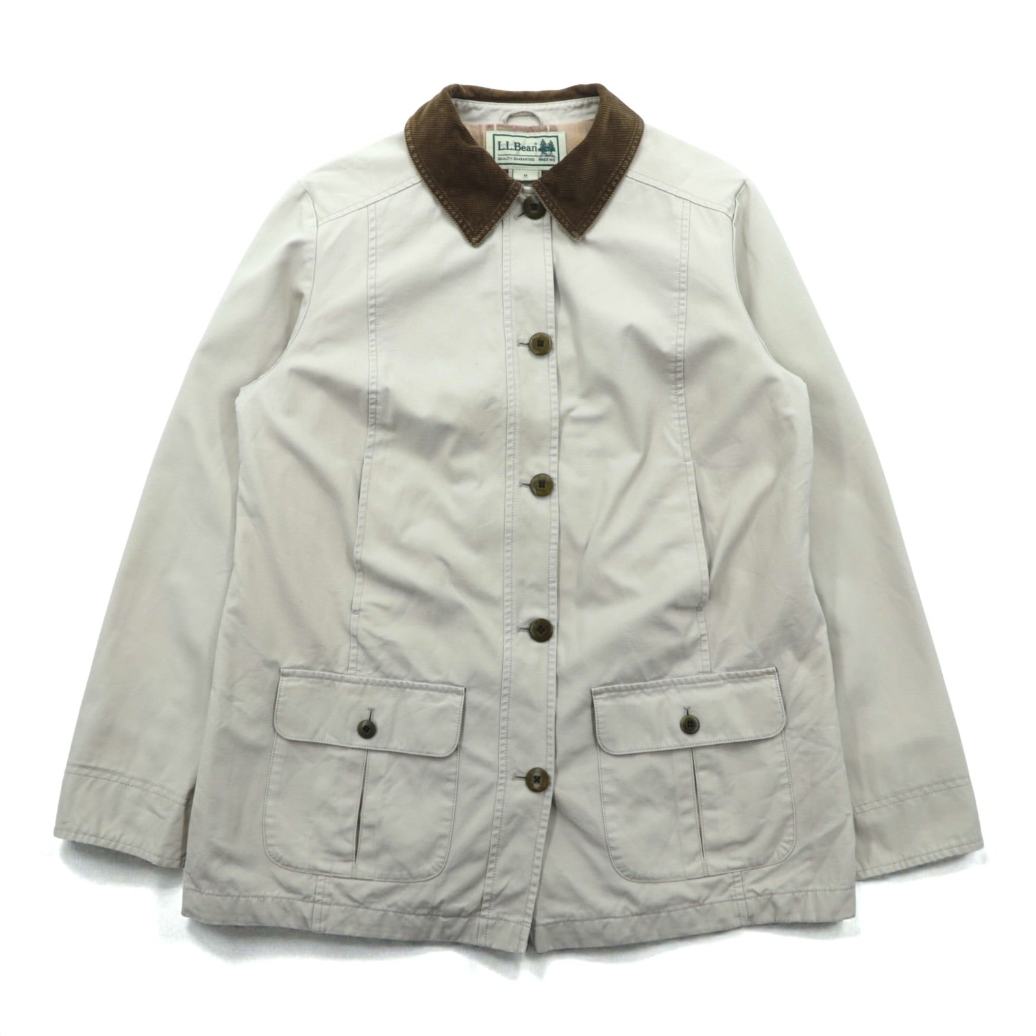 L.L.Bean Duck Chore Coat Coverall M Beige Corduroy Collar Check Lining 267093