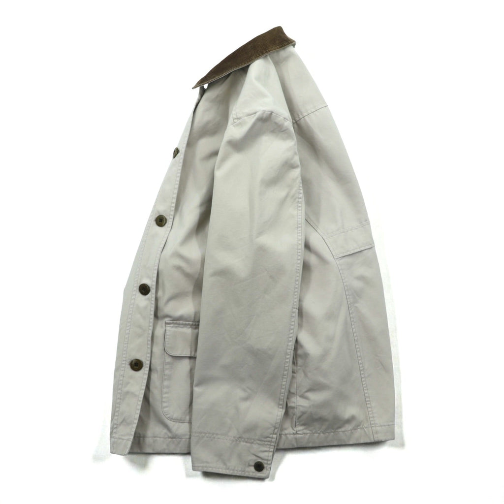 L.L.Bean Duck Chore Coat Coverall M Beige Corduroy Collar Check Lining 267093