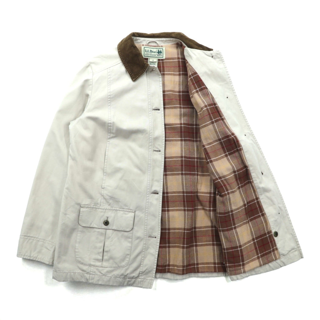 L.L.Bean Duck Chore Coat Coverall M Beige Corduroy Collar Check Lining 267093