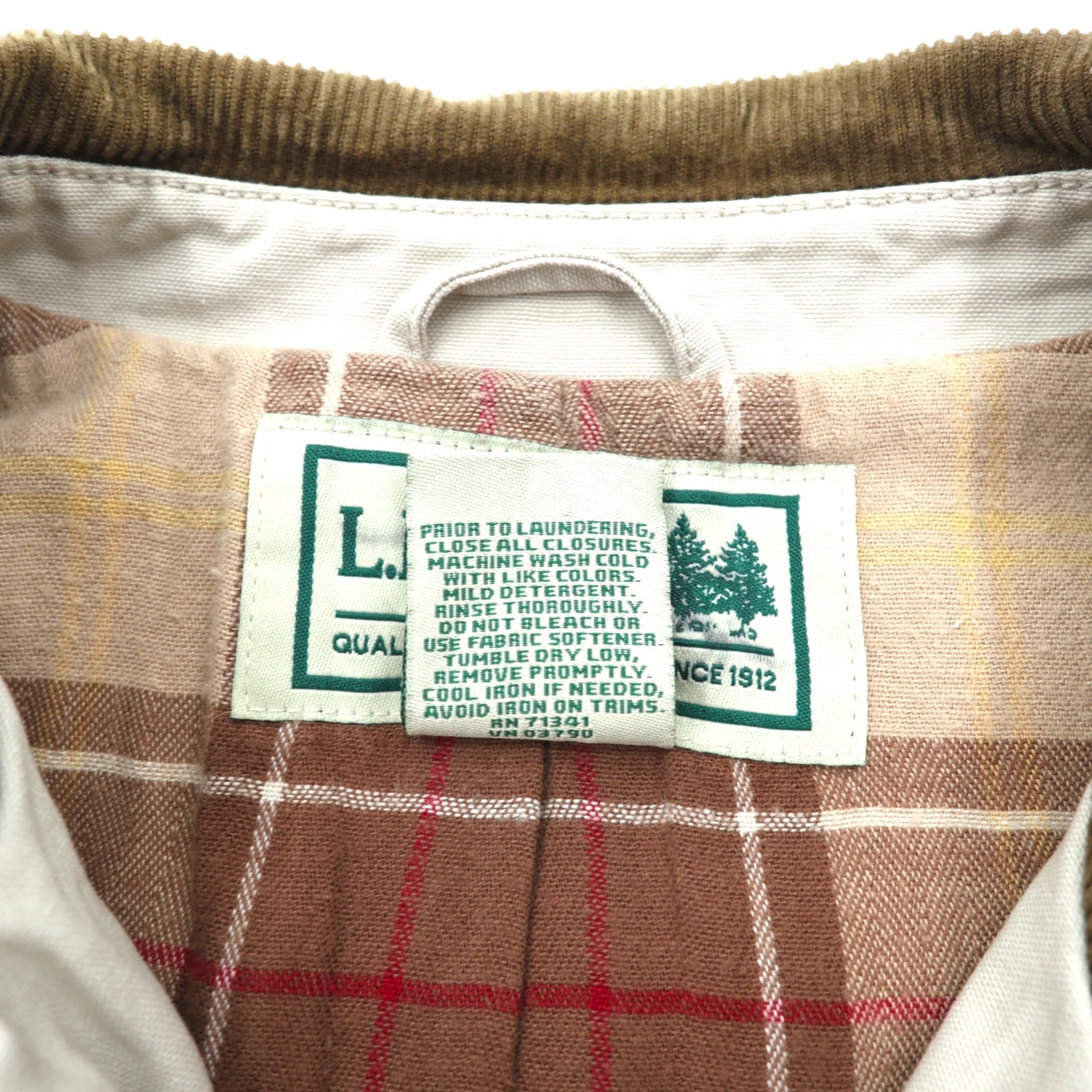 L.L.Bean Duck Chore Coat Coverall M Beige Corduroy Collar Check Lining 267093