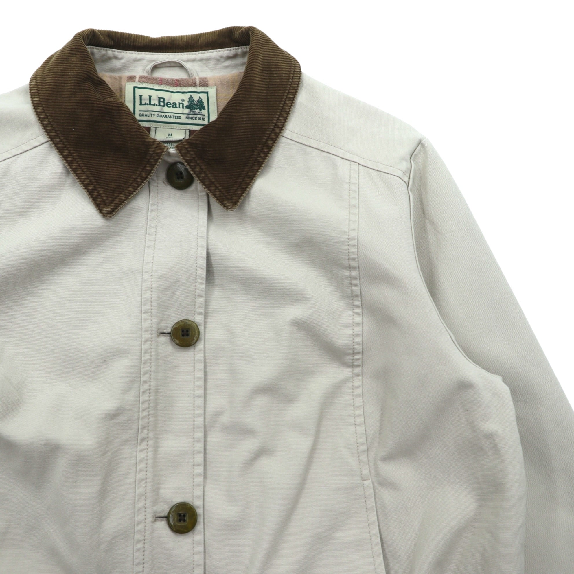 L.L.Bean Duck Chore Coat Coverall M Beige Corduroy Collar Check Lining 267093