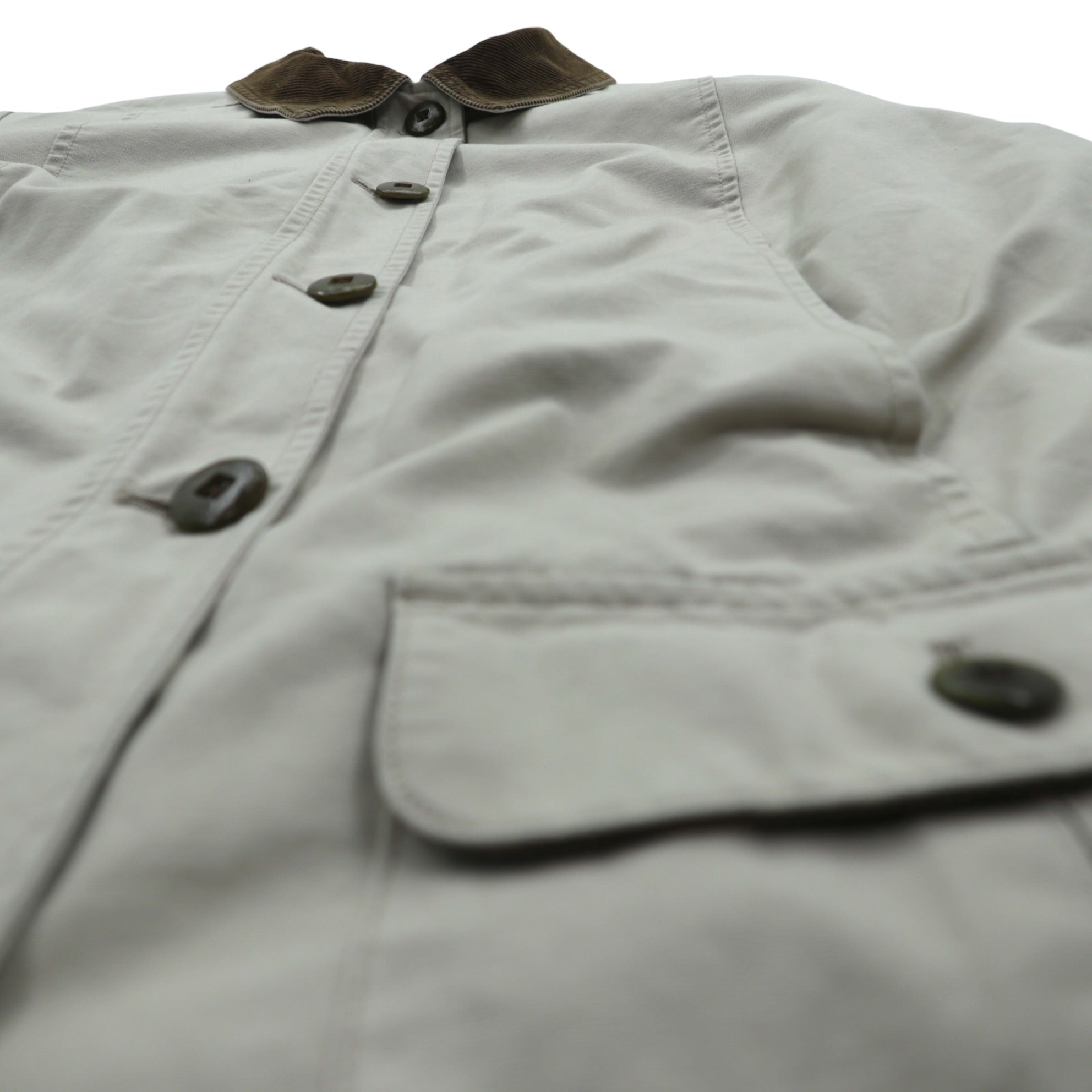 L.L.Bean Duck Chore Coat Coverall M Beige Corduroy Collar Check Lining 267093