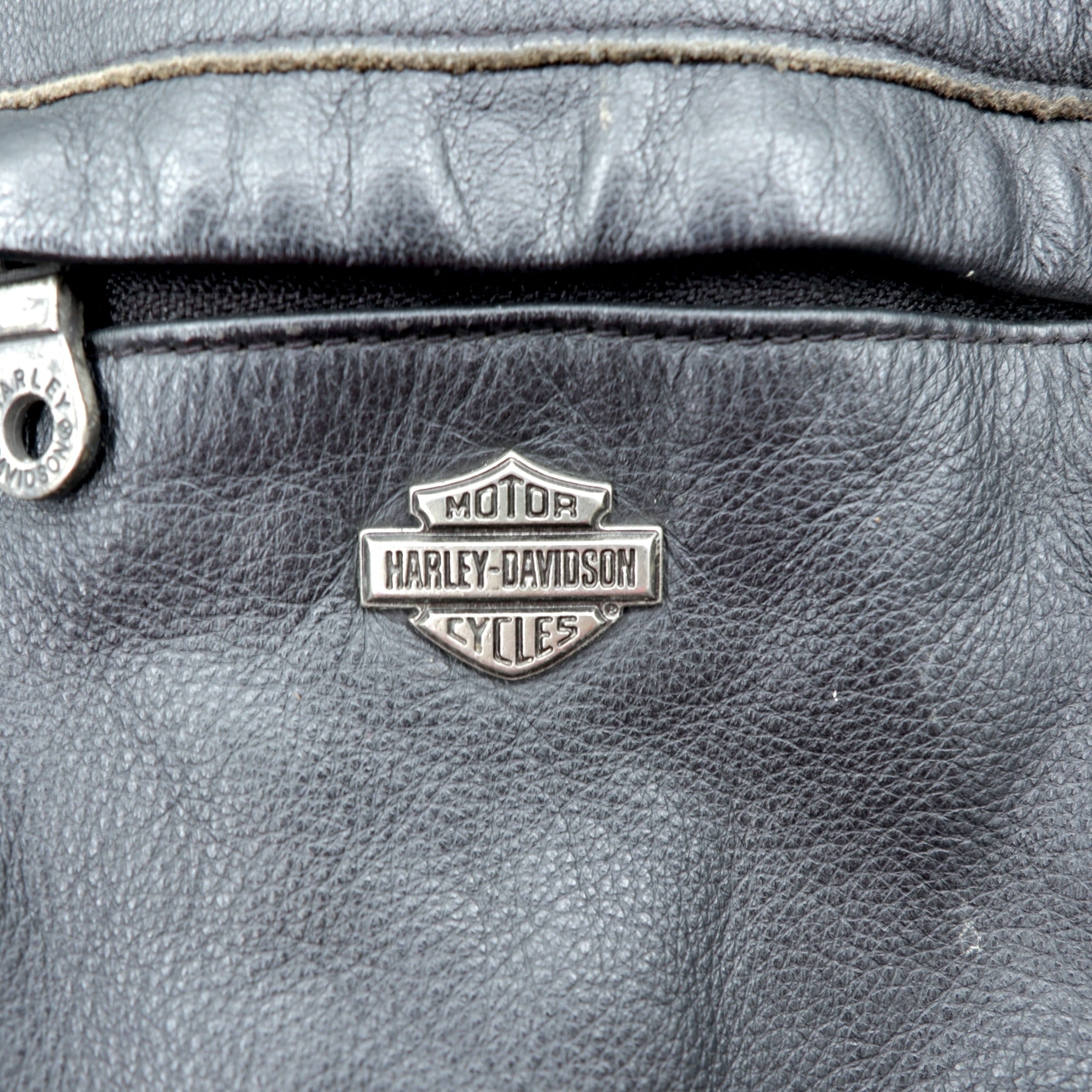 HARLEY DAVIDSON シングル ライダースジャケット L ブラック ダブルジップ レザー 本革 バック エンボスロゴ