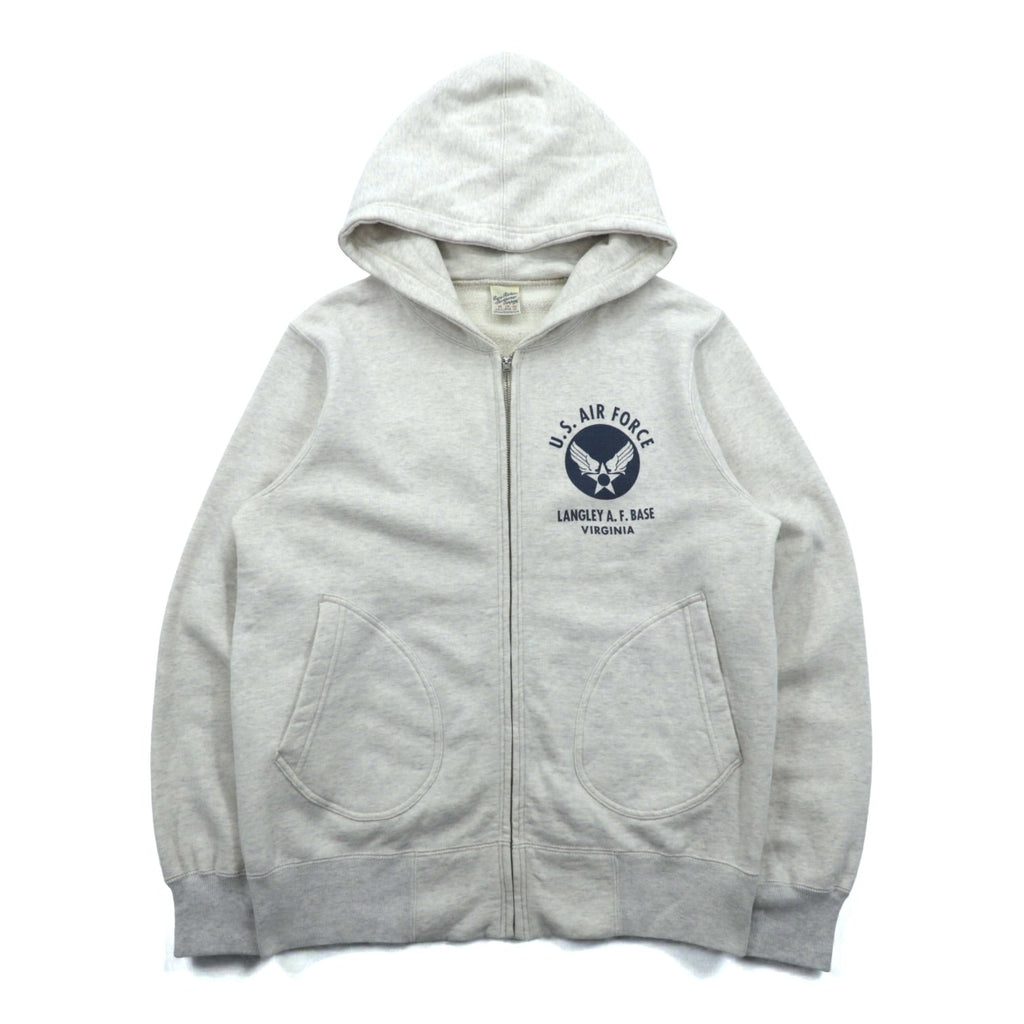 BUZZ RICKSON'S Distressed Print U.S. AIR FORCE Zip Hoodie M Gray LANGLEY A.F.BASE VIRGINIA