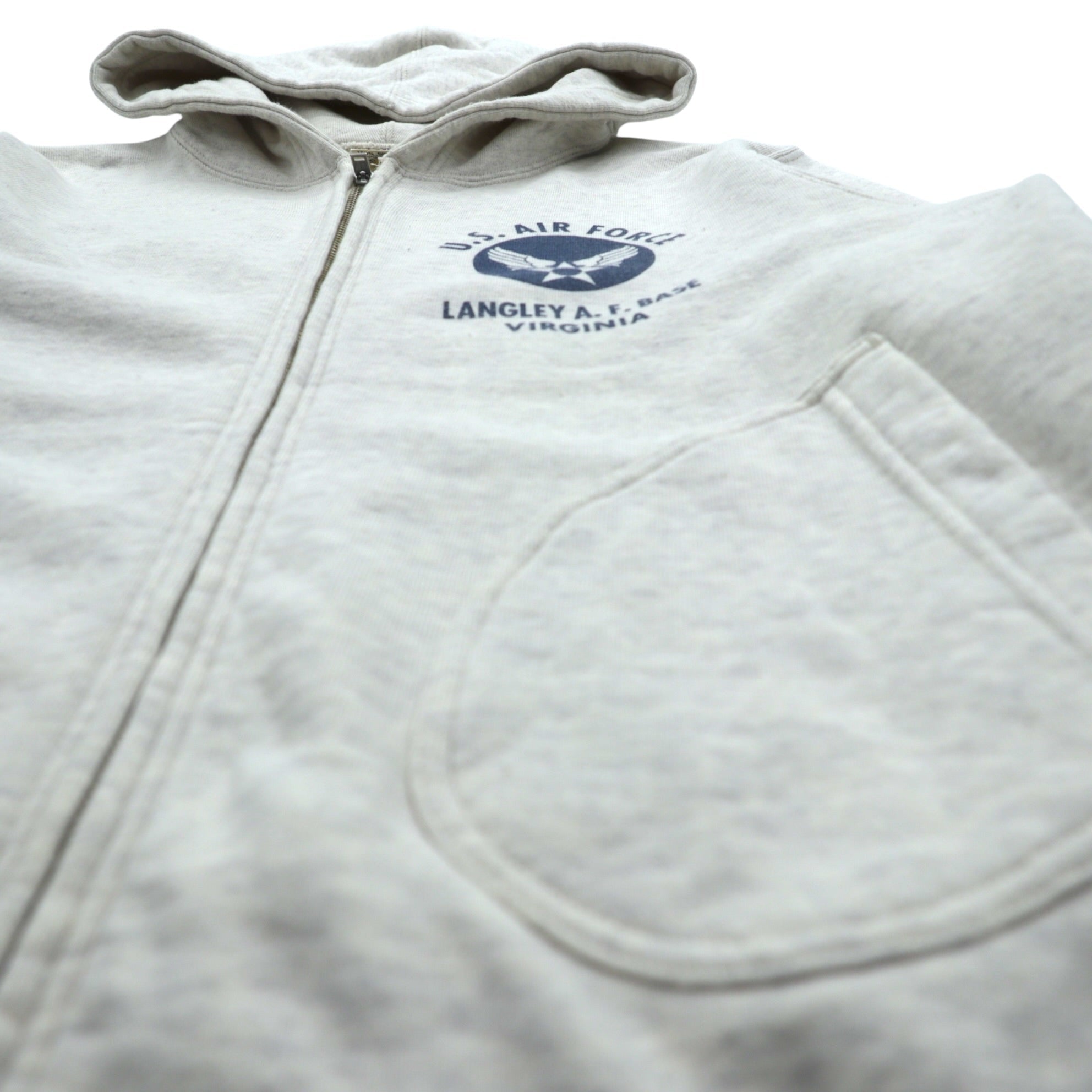 BUZZ RICKSON'S Distressed Print U.S. AIR FORCE Zip Hoodie M Gray LANGLEY A.F.BASE VIRGINIA