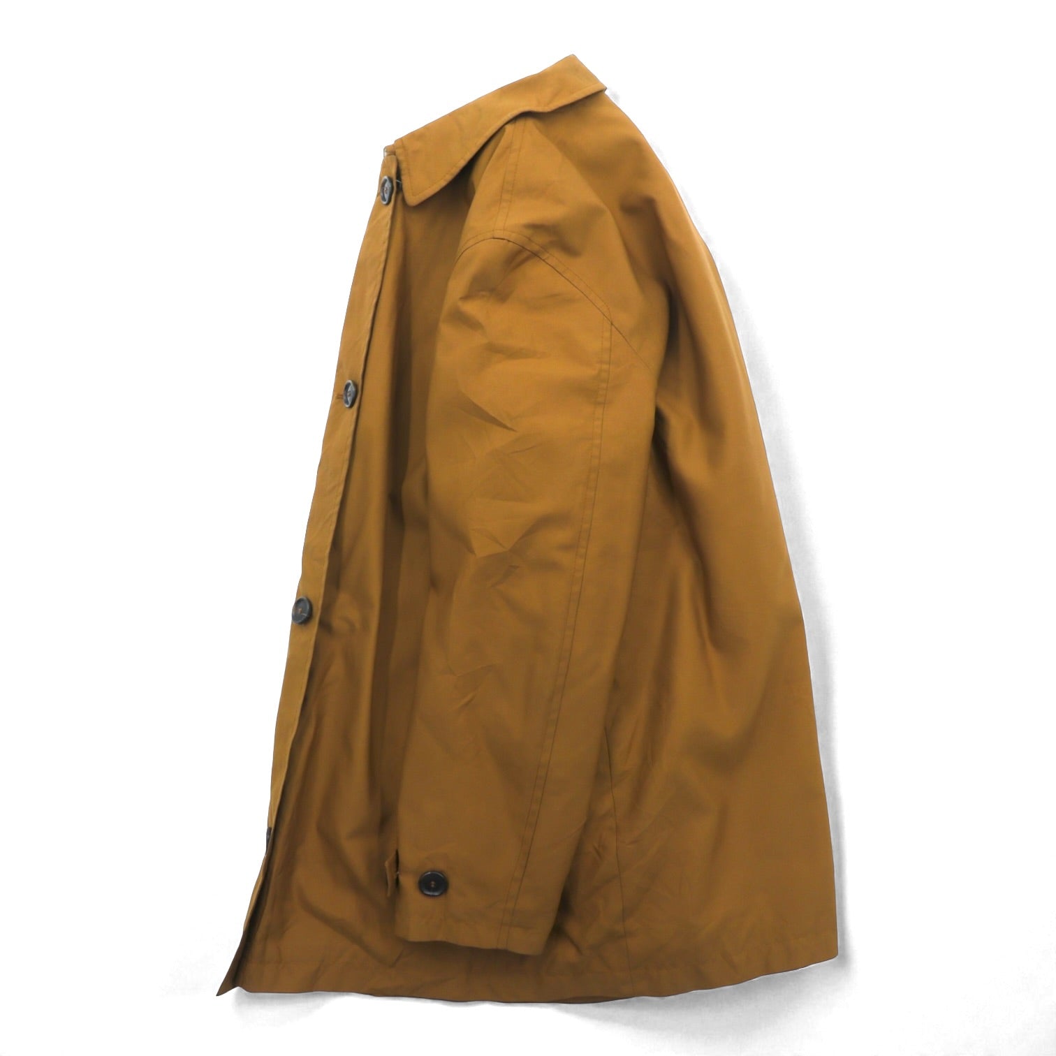 BURBERRY Button Zipper Fly A-Line Stand Collar Coat L Mustard Camel Nova Check Detachable Liner 6D6992