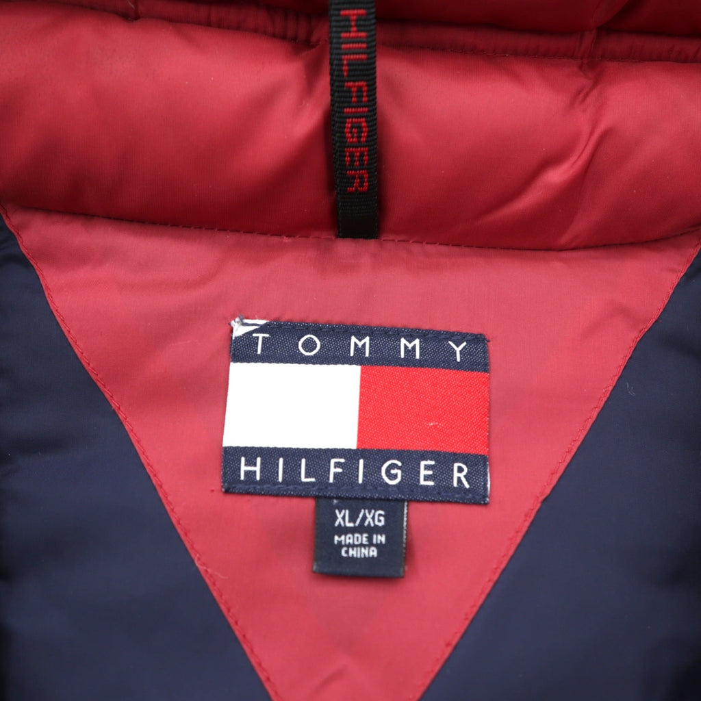 TOMMY HILFIGER 90s Voluminous Down Jacket XL Red Drawstring Nylon