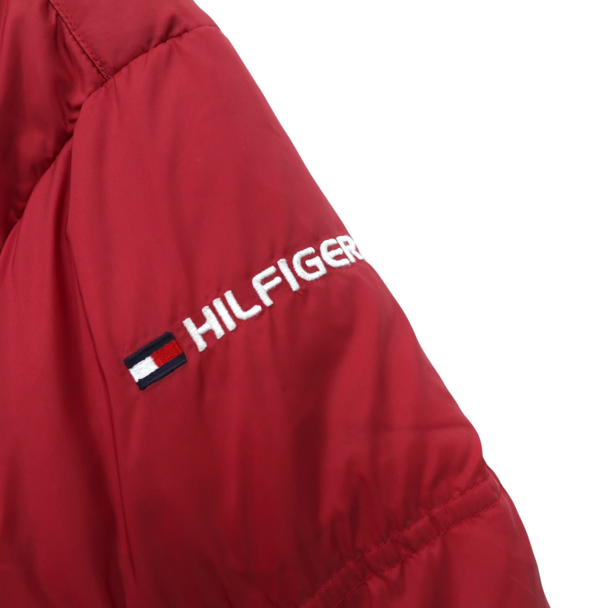 TOMMY HILFIGER 90s Voluminous Down Jacket XL Red Drawstring Nylon