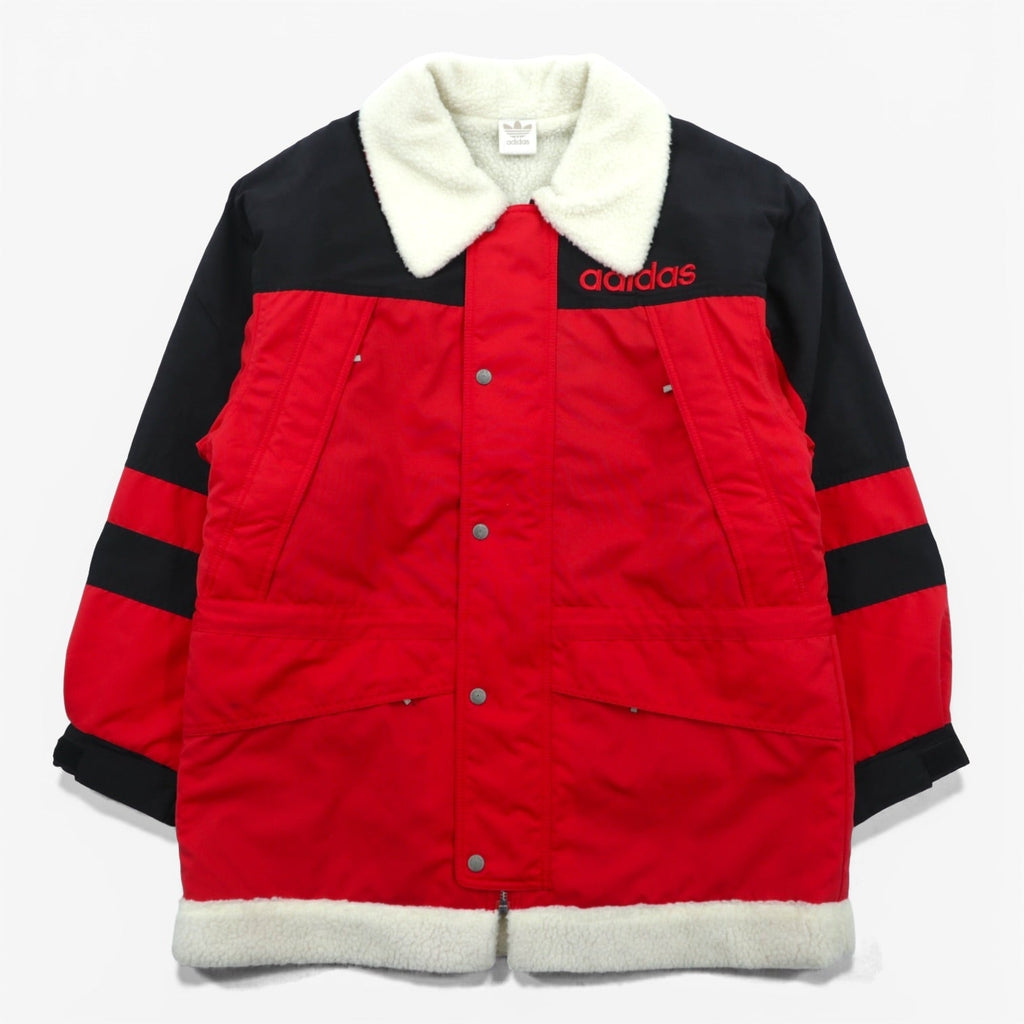 Adidas 80s Made in Japan Boa Lined Nylon Jacket Coat L Red Drawstring Descente