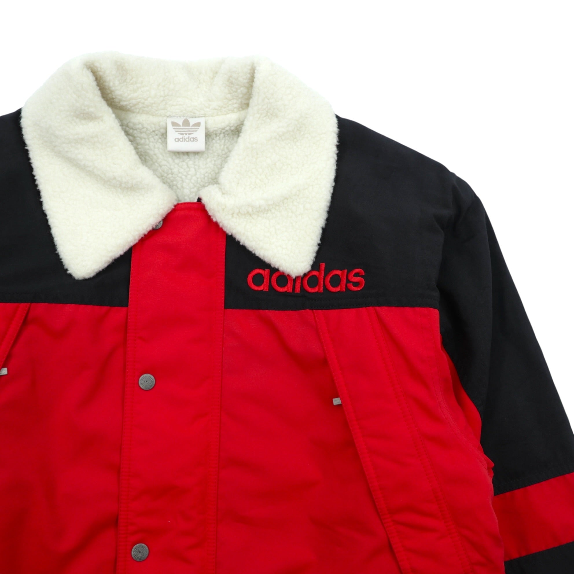 Adidas 80s Made in Japan Boa Lined Nylon Jacket Coat L Red Drawstring Descente