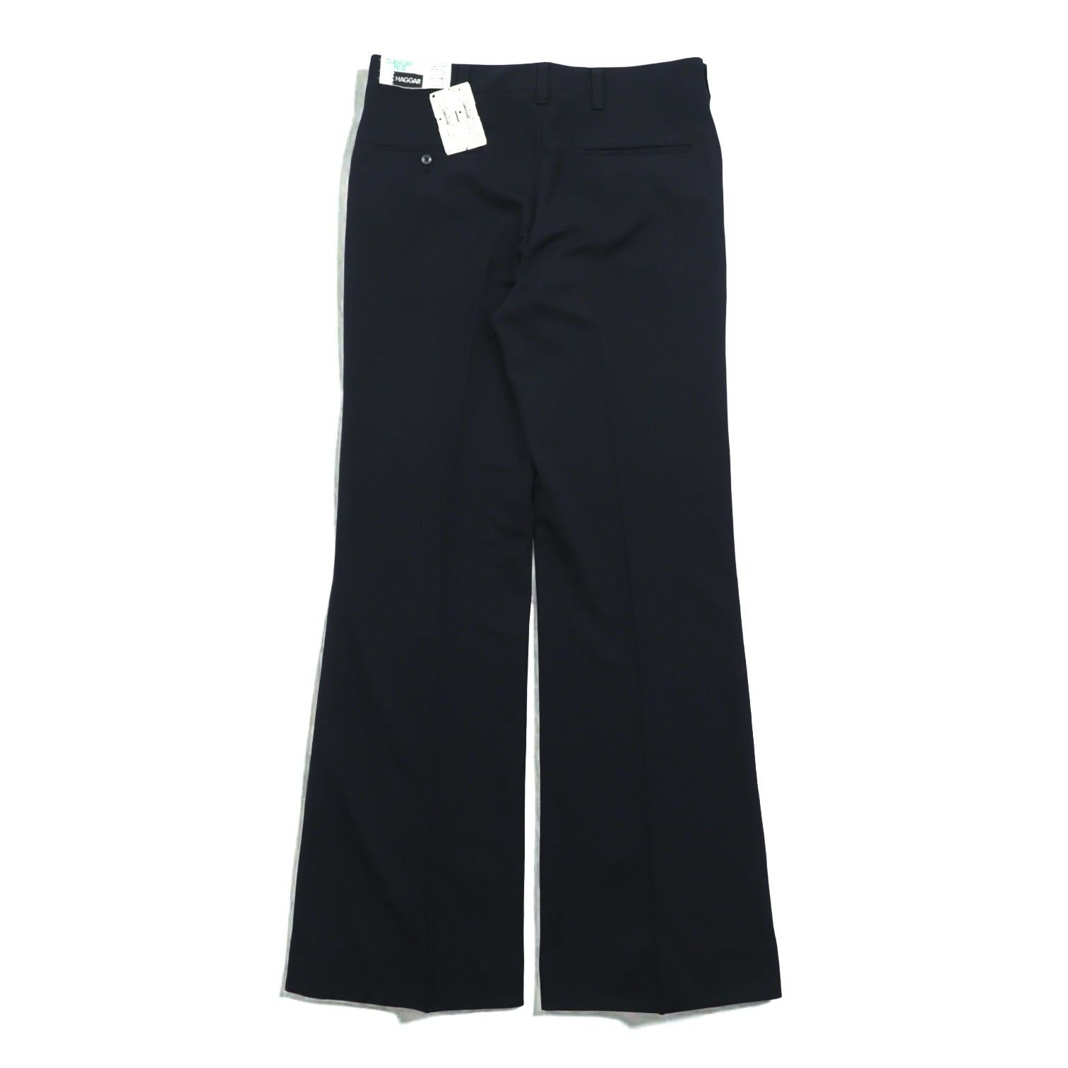 HAGGAR 70s Made in USA Vintage Flare Slacks Pants M Navy SCOVILL Zipper Deadstock Bootcut Sta-Prest Unused