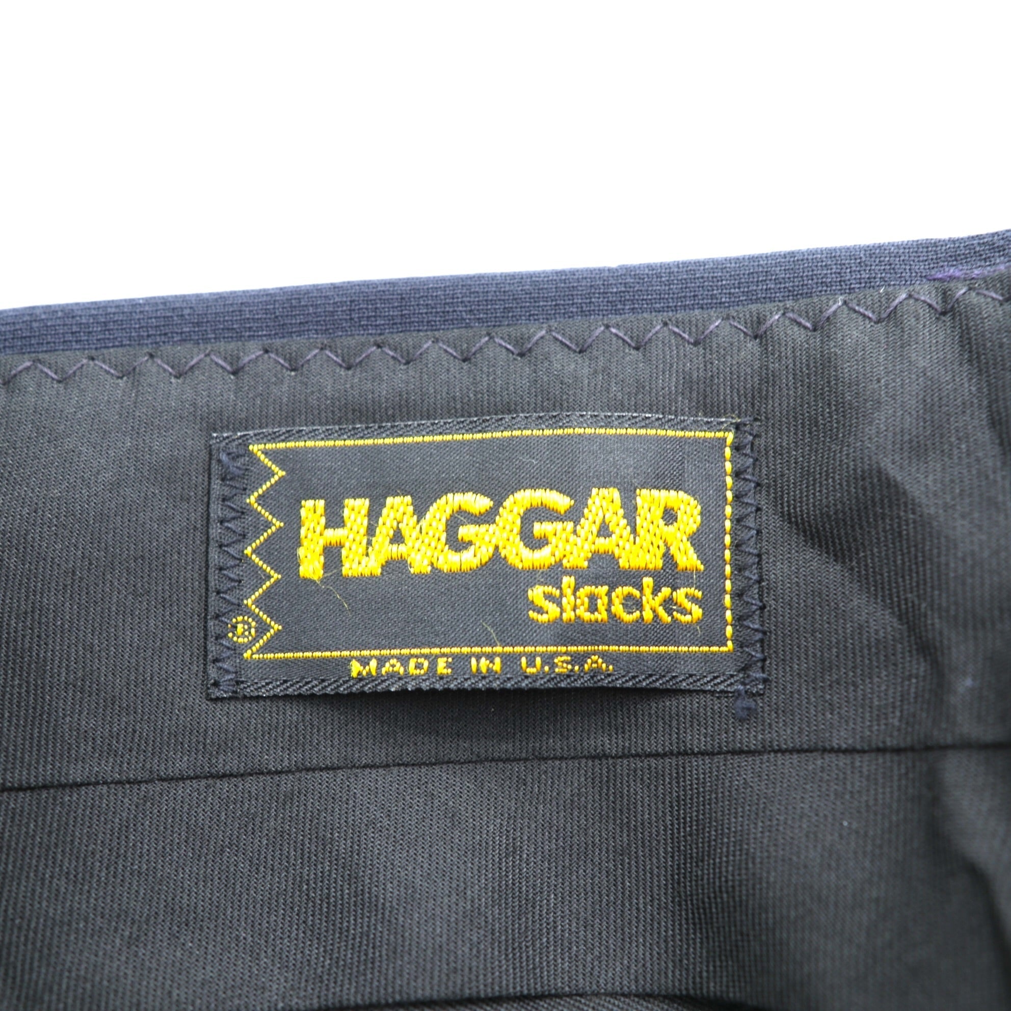 HAGGAR 70s Made in USA Vintage Flare Slacks Pants M Navy SCOVILL Zipper Deadstock Bootcut Sta-Prest Unused