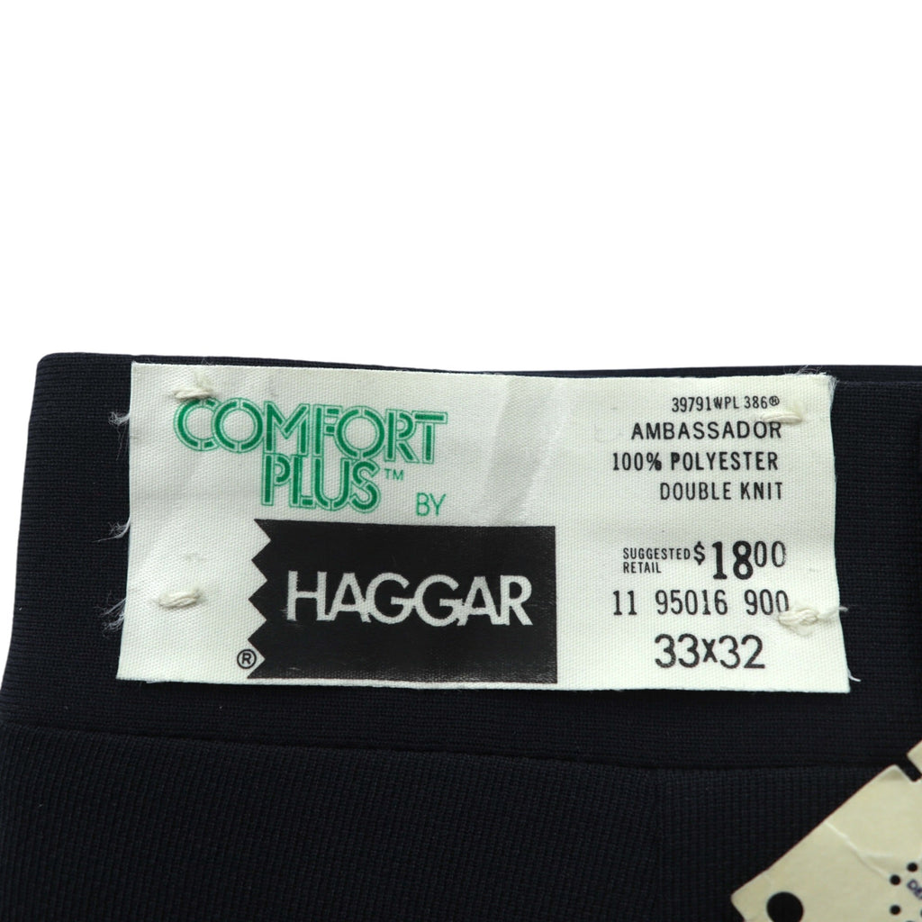 HAGGAR 70s Made in USA Vintage Flare Slacks Pants M Navy SCOVILL Zipper Deadstock Bootcut Sta-Prest Unused