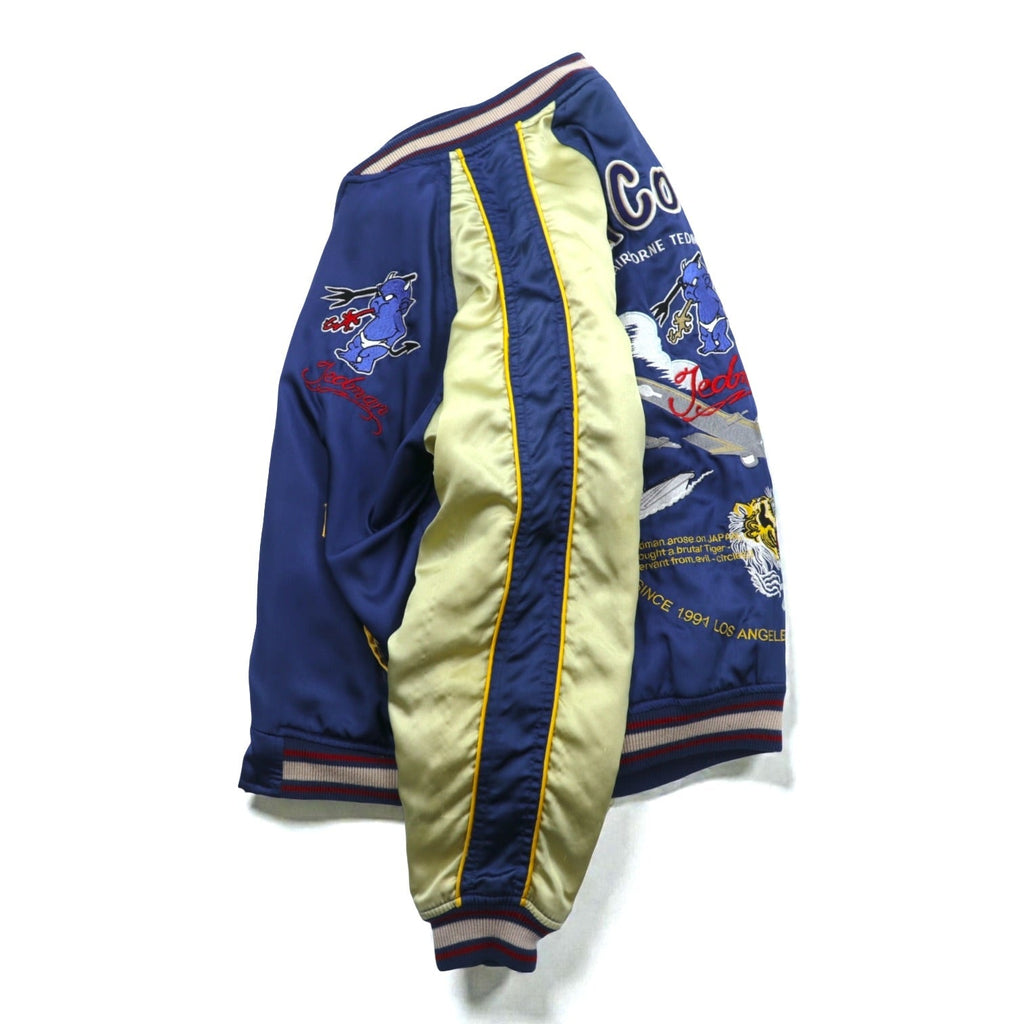 TEDMAN 90年代 TSK-013 第13作目 リバーシブル スカジャン L ブルー ナイロン TED COMPANY 虎 飛行機 US AIRBORNE 刺繍