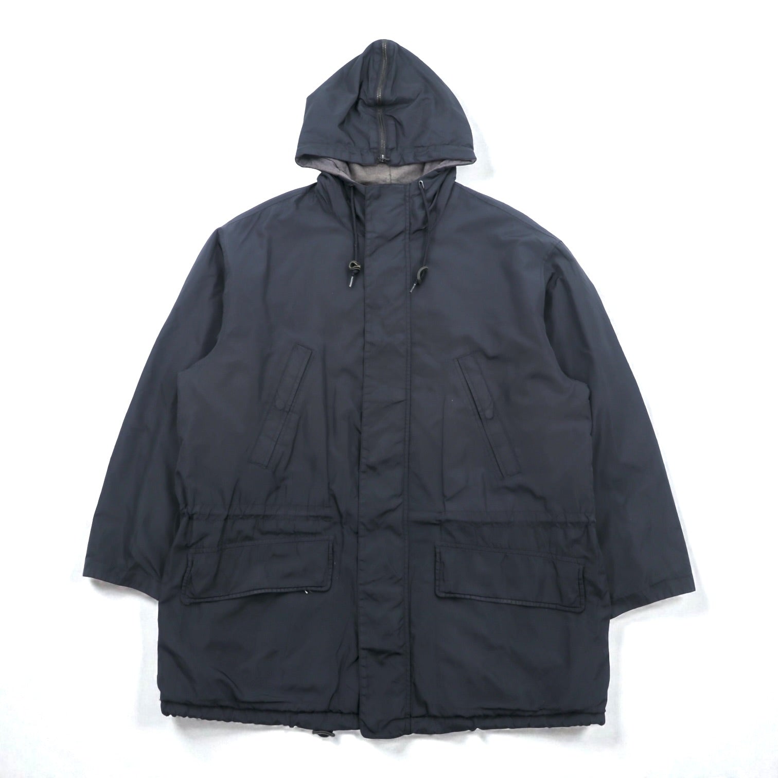 NAUTICA 90s N-3B Thermolite ACTIVE Padded Flight Jacket M Black Nylon Drawstring Rabbit Hood