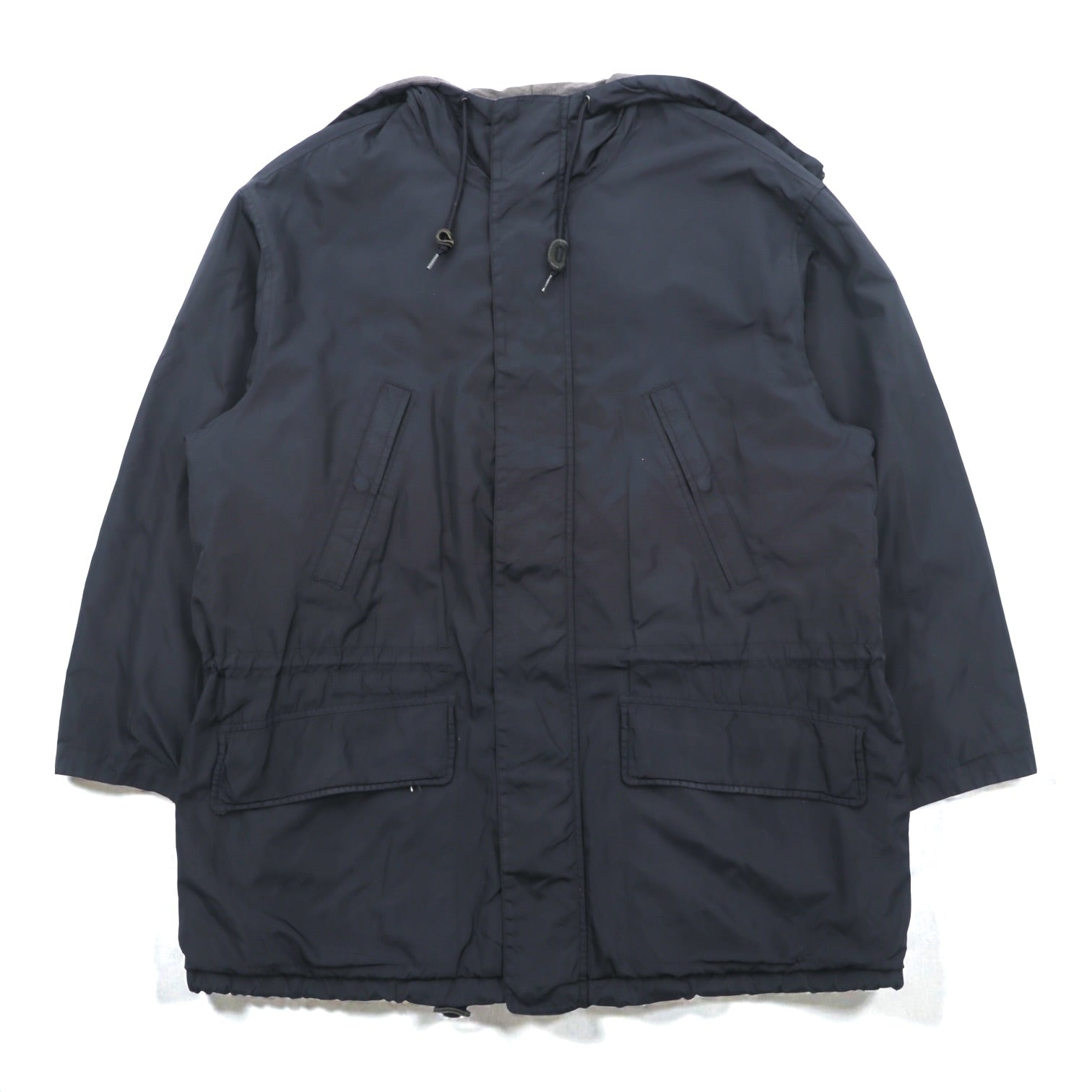 NAUTICA 90s N-3B Thermolite ACTIVE Padded Flight Jacket M Black Nylon Drawstring Rabbit Hood