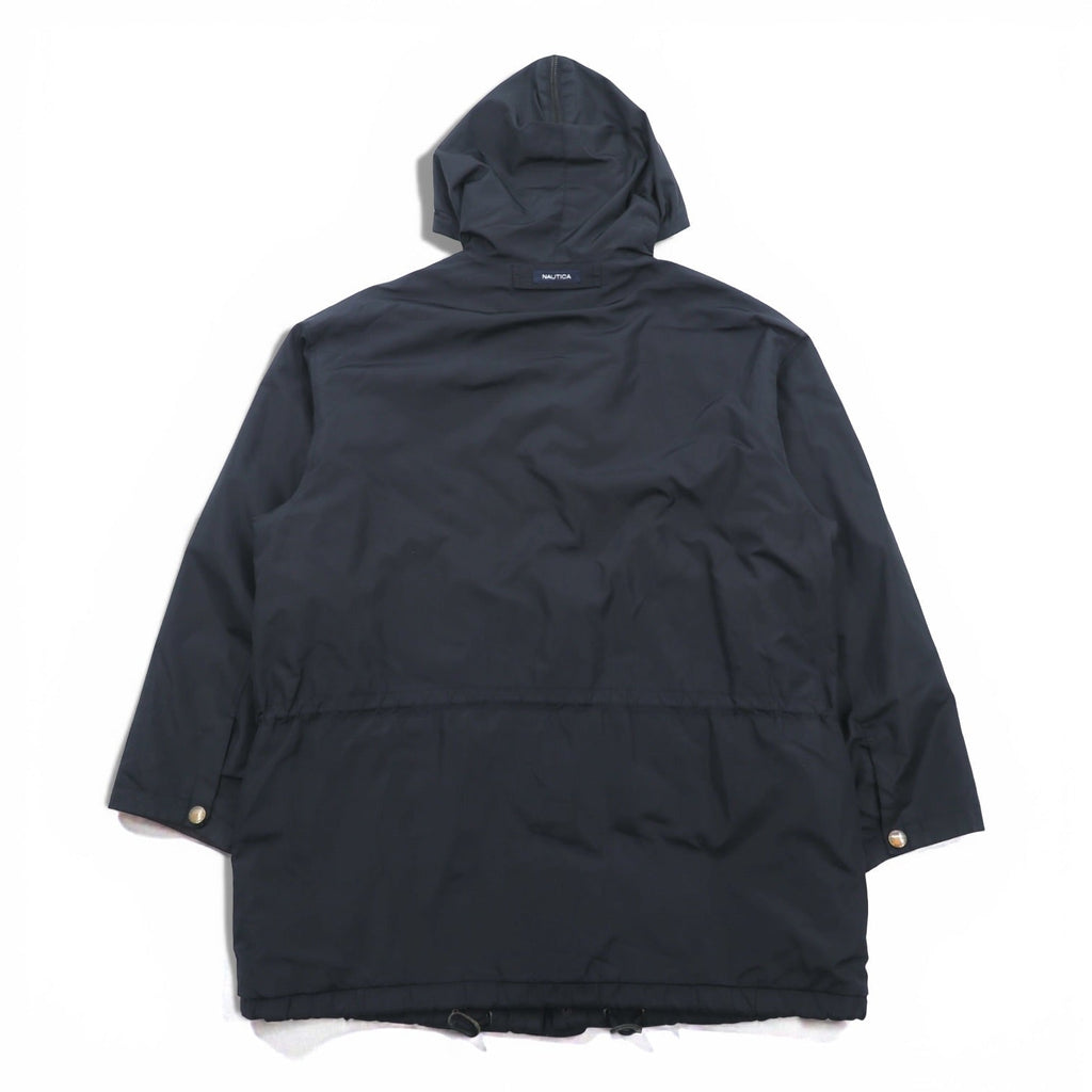 NAUTICA 90s N-3B Thermolite ACTIVE Padded Flight Jacket M Black Nylon Drawstring Rabbit Hood