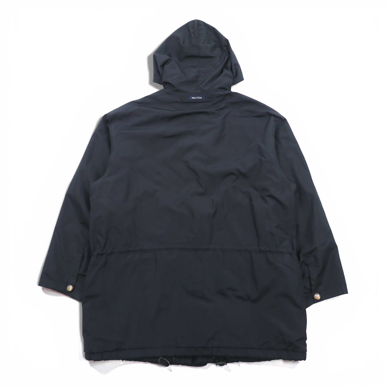 NAUTICA 90s N-3B Thermolite ACTIVE Padded Flight Jacket M Black Nylon Drawstring Rabbit Hood