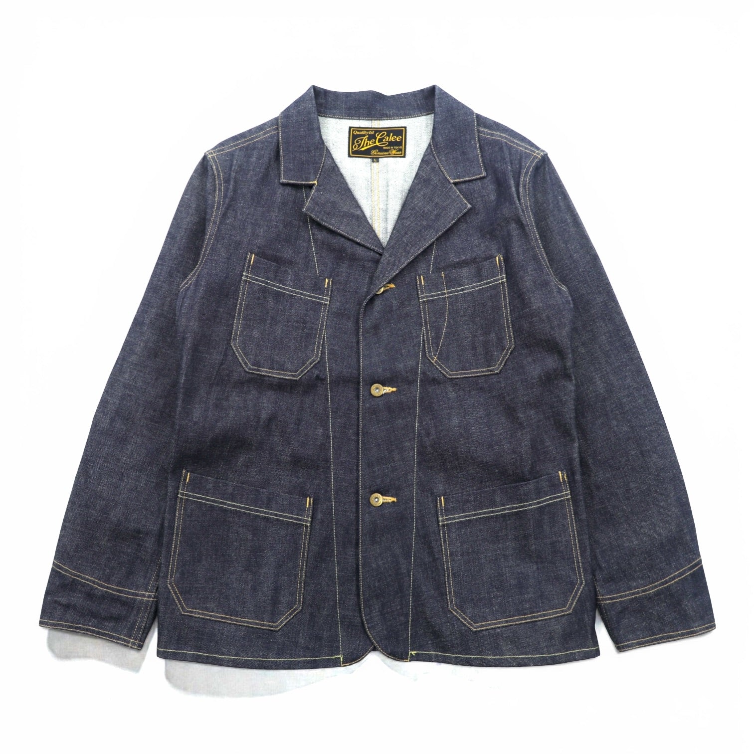 CALEE Made in Japan Rigid Denim Coverall Jacket L Indigo Dark Navy Tailored