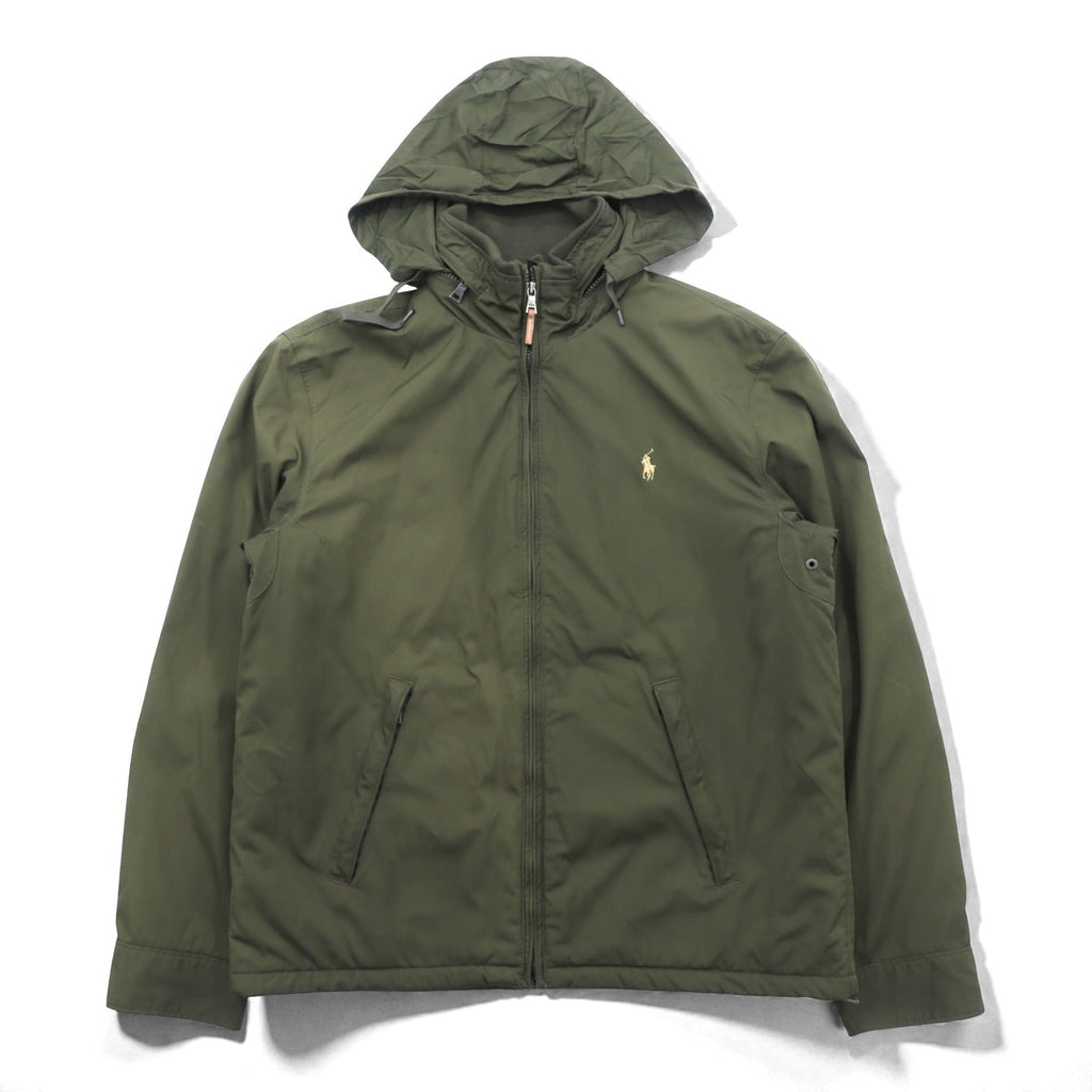 Polo Ralph Lauren 90s Stowaway Hood Harrington Jacket M Khaki Drawstring Padded Fleece Lined Small Pony Embroidery