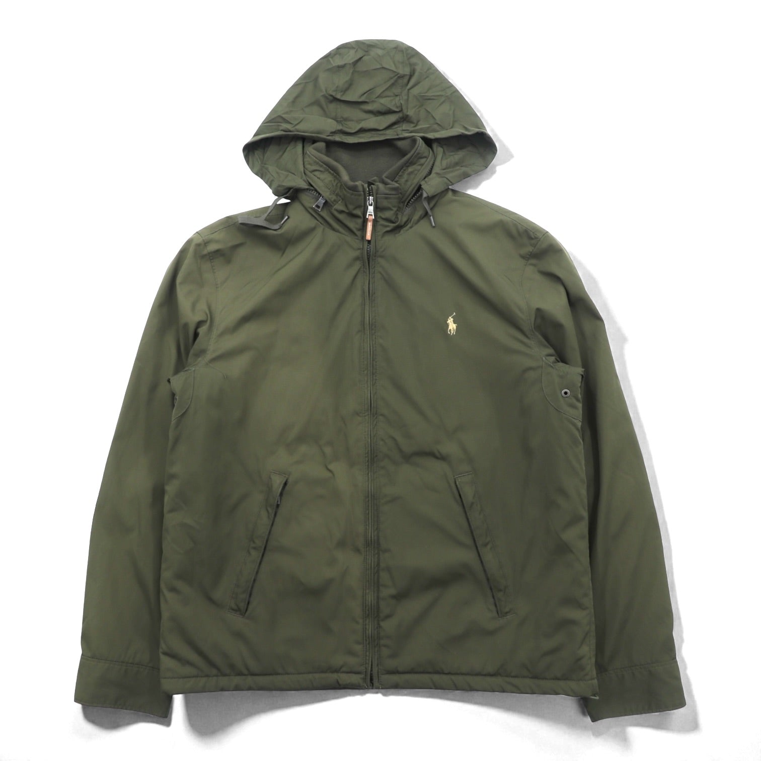 Polo Ralph Lauren 90s Stowaway Hood Harrington Jacket M Khaki Drawstring Padded Fleece Lined Small Pony Embroidery