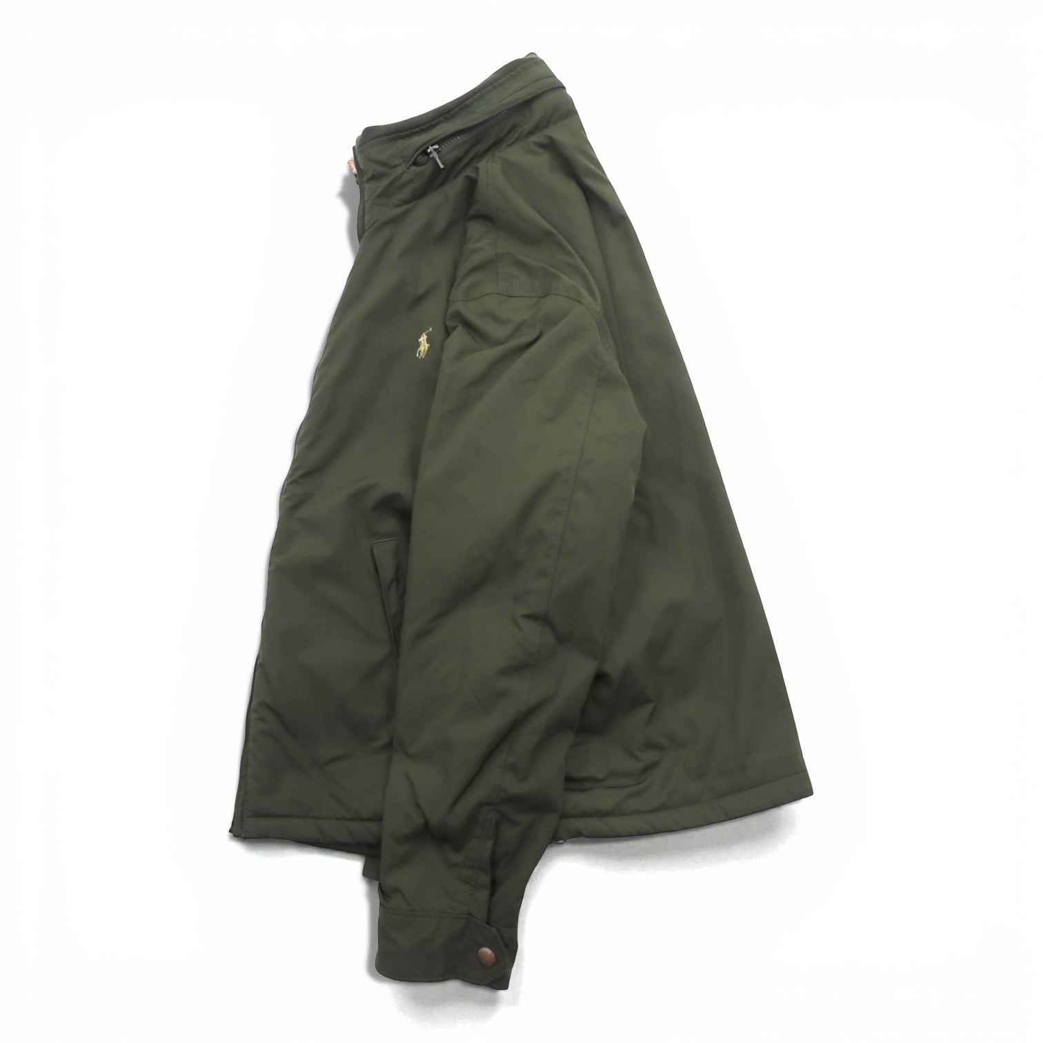 Polo Ralph Lauren 90s Stowaway Hood Harrington Jacket M Khaki Drawstring Padded Fleece Lined Small Pony Embroidery