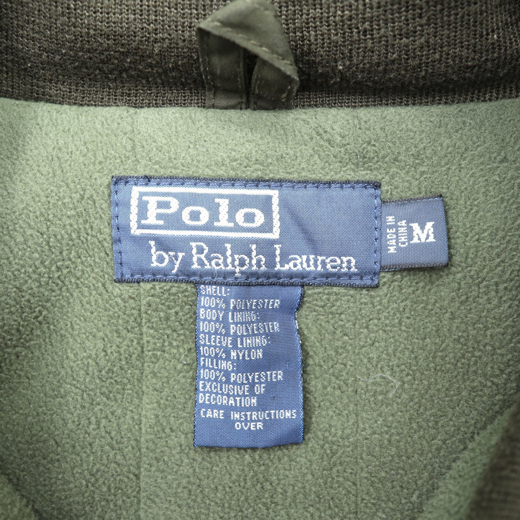 Polo Ralph Lauren 90s Stowaway Hood Harrington Jacket M Khaki Drawstring Padded Fleece Lined Small Pony Embroidery