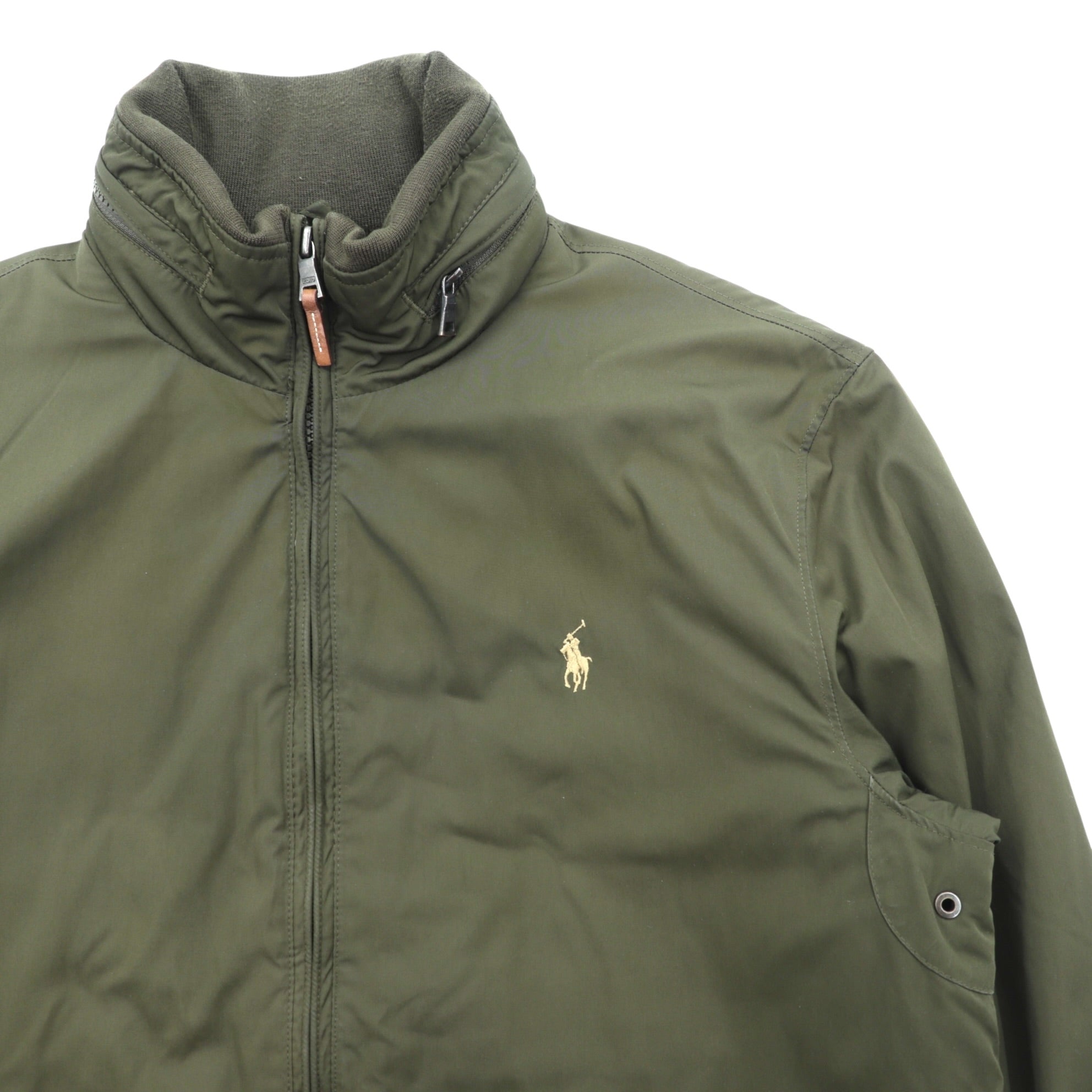 Polo Ralph Lauren 90s Stowaway Hood Harrington Jacket M Khaki Drawstring Padded Fleece Lined Small Pony Embroidery