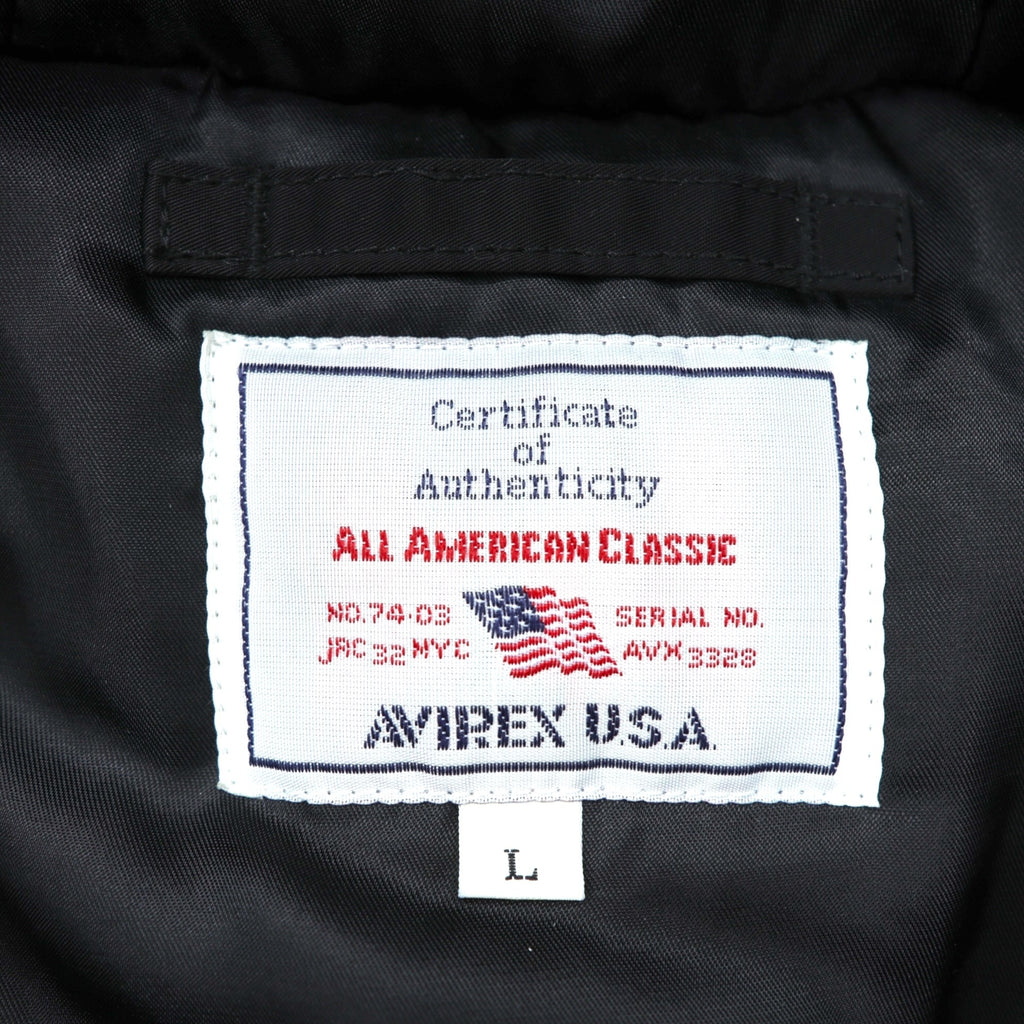 AVIREX Flight Jacket Padded Hooded Jacket L Black Hooded 783-4252050 Unused