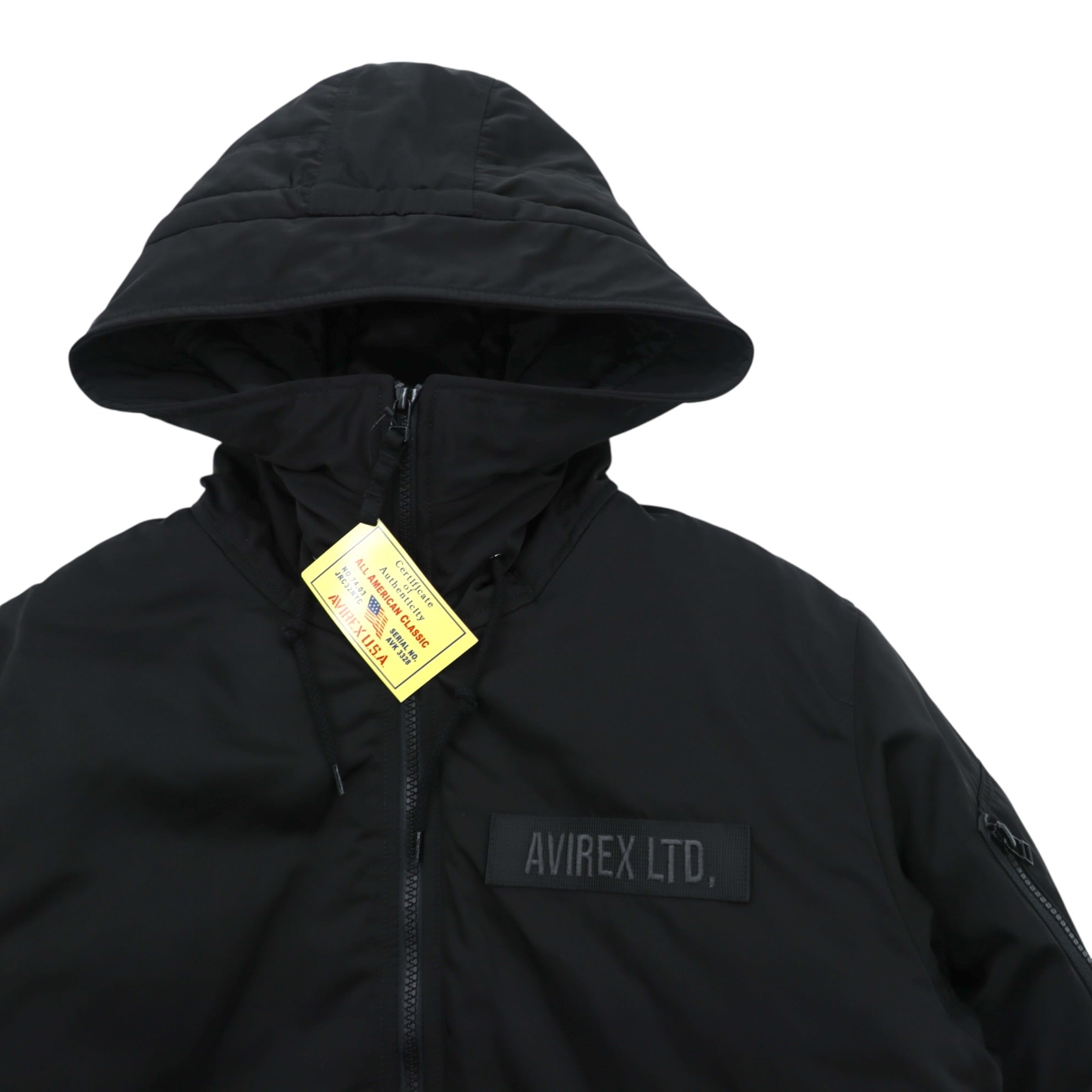 AVIREX Flight Jacket Padded Hooded Jacket L Black Hooded 783-4252050 Unused