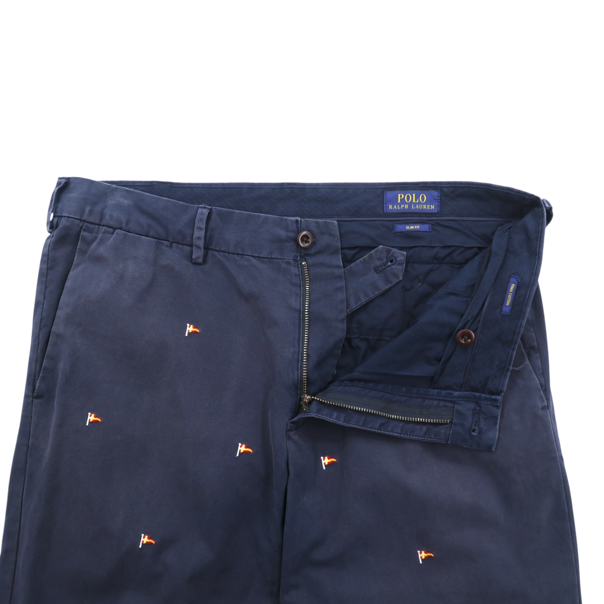 Polo Ralph Lauren Chino Work Pants L Navy All-over Pattern Flag Embroidery SLIM FIT