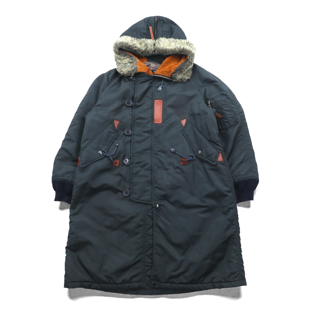 MONSIEUR NICOLE 90s Made in Japan Vintage N-3B Flight Jacket Long Coat XL Nylon Padded Drawstring NICOLE CLUB WORKERS