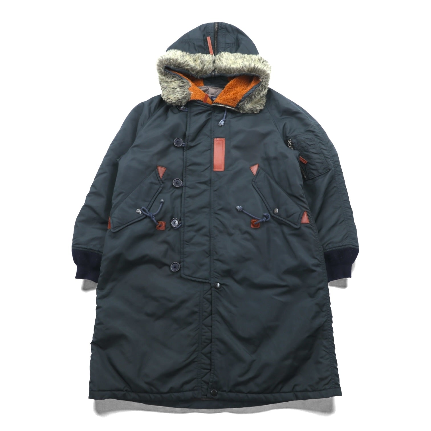 MONSIEUR NICOLE 90s Made in Japan Vintage N-3B Flight Jacket Long Coat XL Nylon Padded Drawstring NICOLE CLUB WORKERS