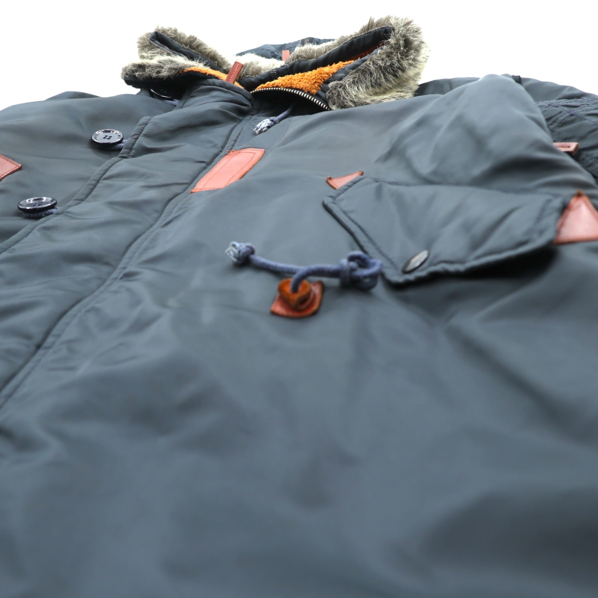 MONSIEUR NICOLE 90s Made in Japan Vintage N-3B Flight Jacket Long Coat XL Nylon Padded Drawstring NICOLE CLUB WORKERS