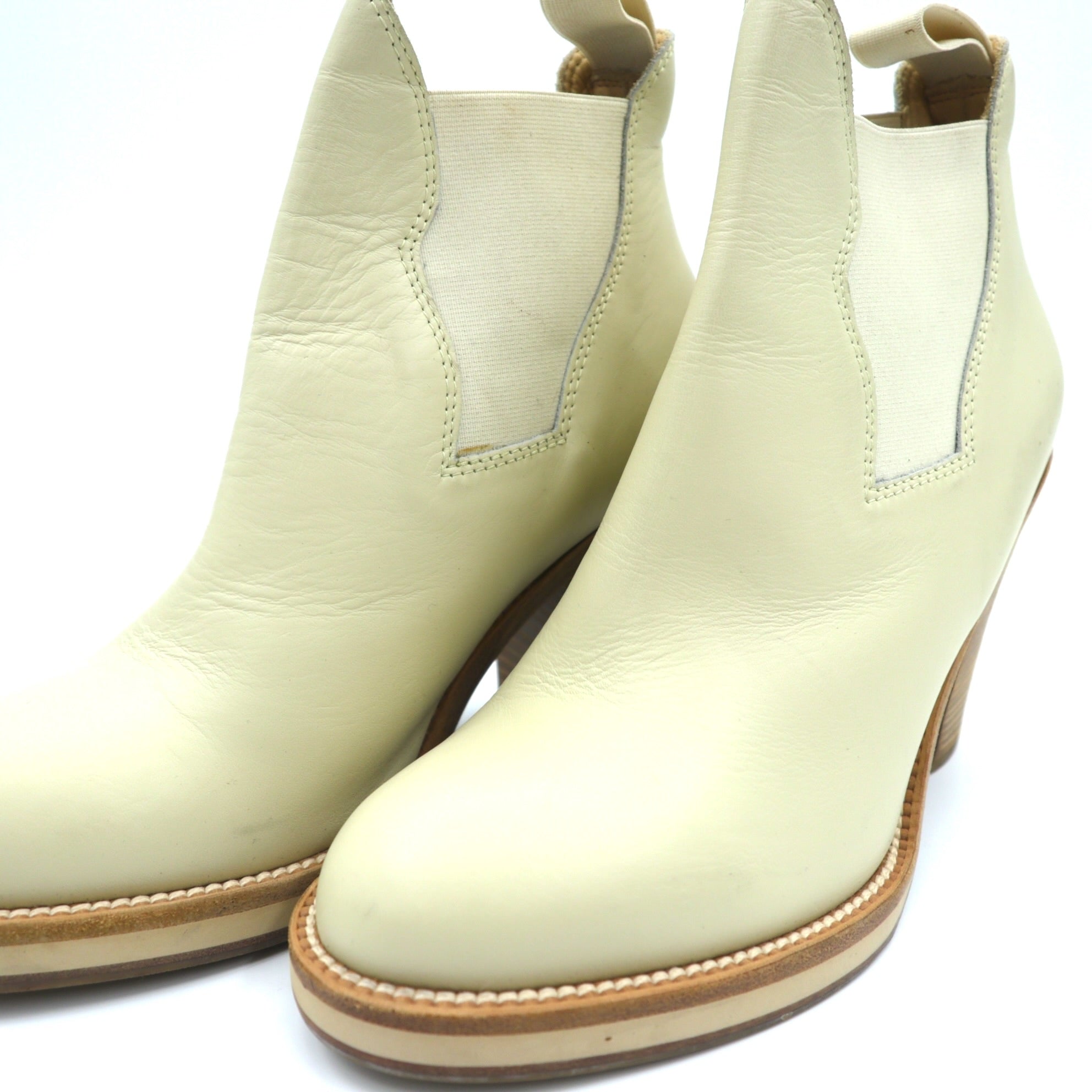 Acne Made in Italy Side Gore Heel Boots Bootie 24cm Beige Leather Genuine Leather Acne Studios Old Logo