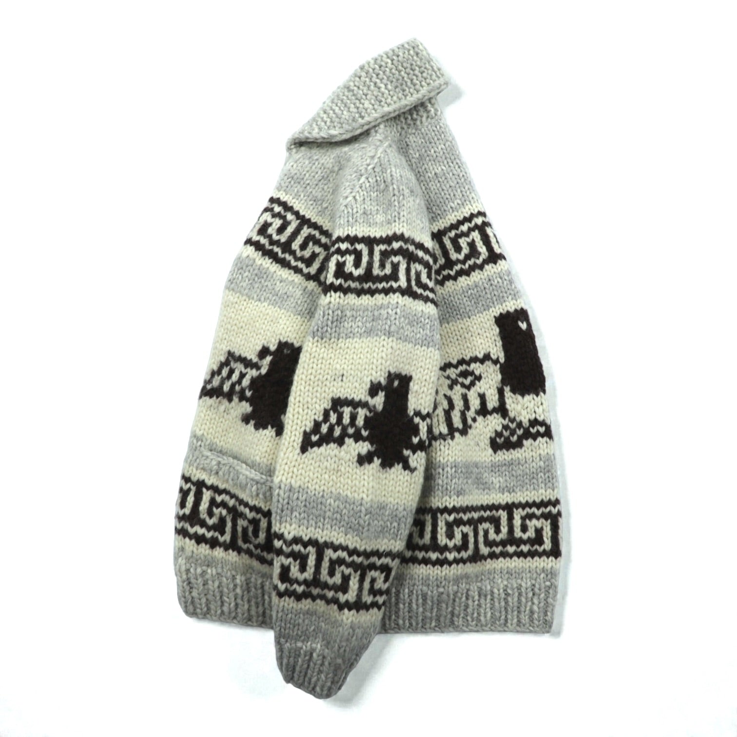 CANADIAN SWEATER 90s Made in Canada Vintage Cowichan Knit L Wool Thunderbird Zip-up Cardigan